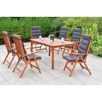 Gartentischgruppe Vitoria 7-Tlg. Aus Holz Mit Auflagen - Eukalyptusholzfarben/Grau, KONVENTIONELL, Holz/Textil - Gardenson