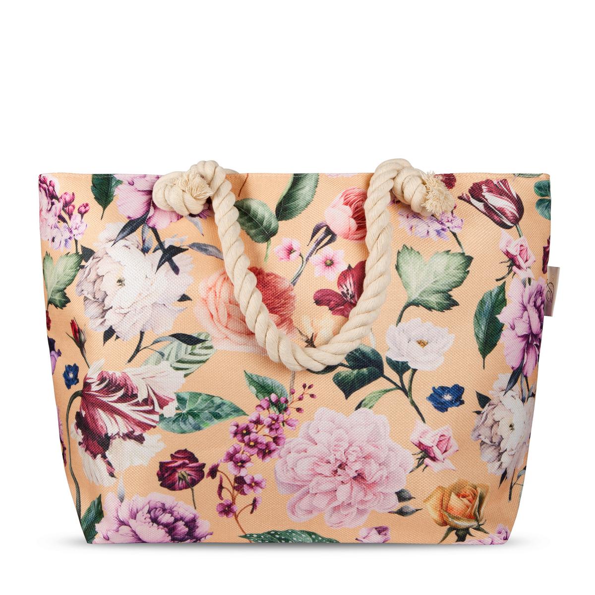 Strandtasche Fiori Gelb Goldfarben 43x60 Cm - Gelb/Goldfarben, KONVENTIONELL, Textil (43/60cm)