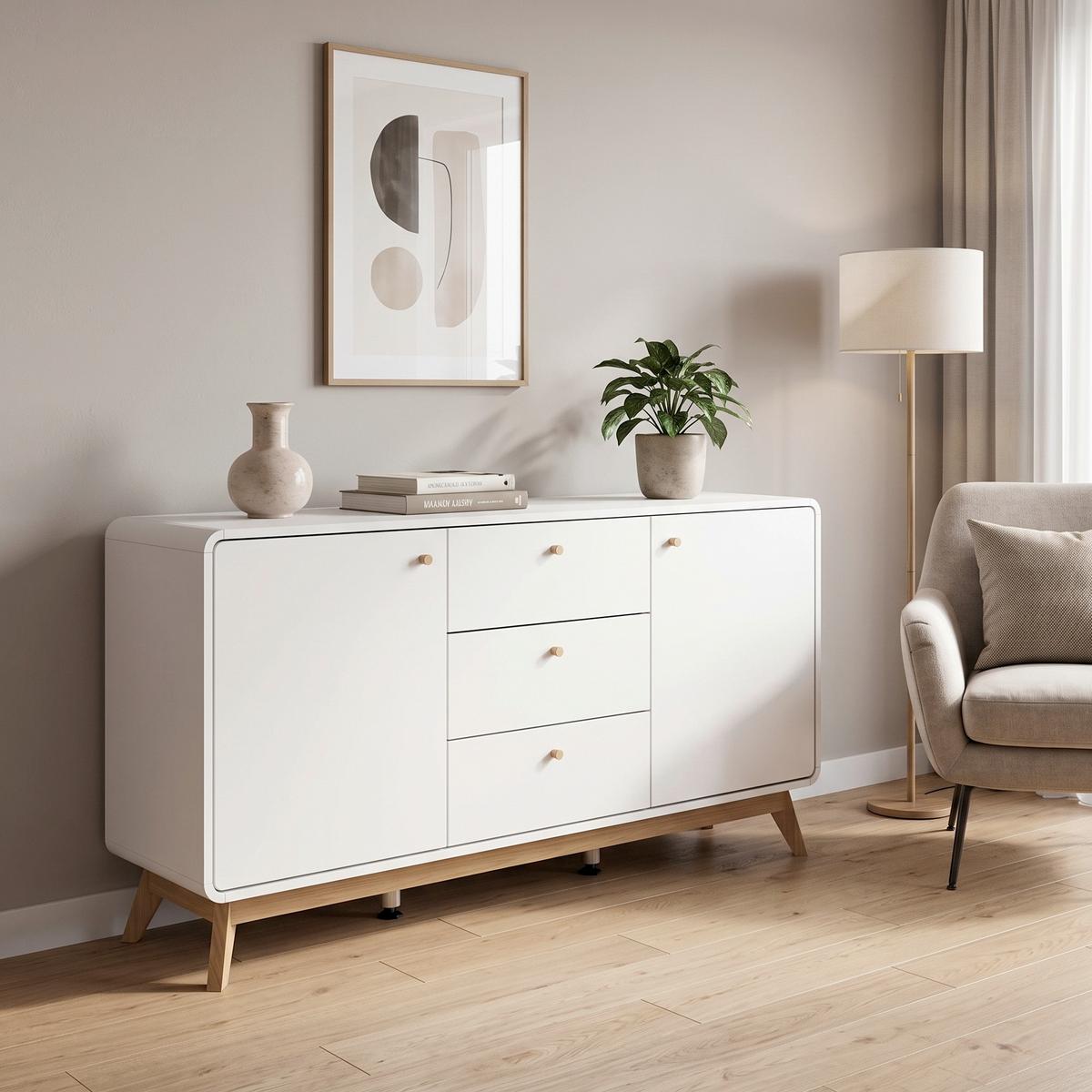 SIDEBOARD Cassie Weiß B: 140 cm - Eichefarben/Weiß, Design, Holzwerkstoff (140/75/39cm) - MID.YOU