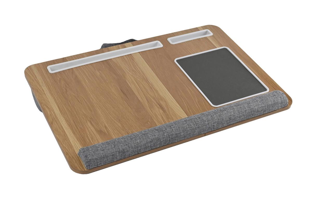 Stolík pod notebook LAPPY - šedá/přírodní barvy, Konvenční, kompozitní dřevo/textil (55/36,5/9,5cm) - Mömax