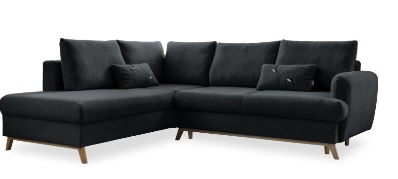 Sedačka LUCILE L, ľavá, tm.sivá, úl.priestor a lôžko - prírodná farba/tmavosivá, drevo/textil (202/242cm)