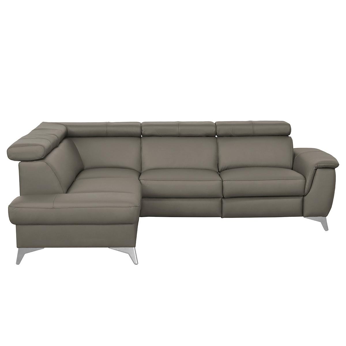 Ecksofa Lince Teilleder Schlammfarben 197x257 - Chromfarben/Schlammfarben, Design, Leder/Textil (197/257cm) - Livetastic