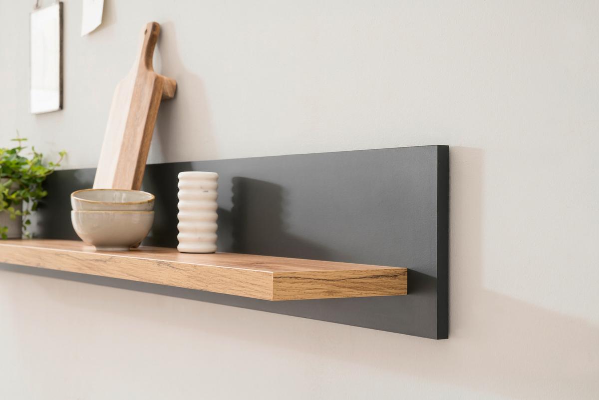 Wandboard Catania Anthrazit/Eiche Dekor B: 150cm - Anthrazit/Eiche Wotan, Design, Holzwerkstoff (150/20/20cm) - MID.YOU