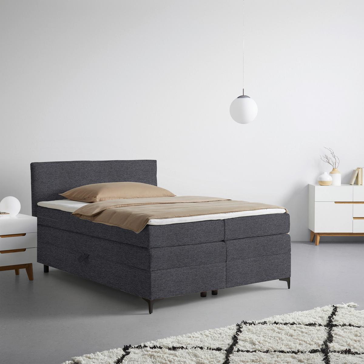 Boxspringová postel BARI 140/200, antracitová - černá/antracitová, Konvenční, kov/textil (140/200cm) - Mömax