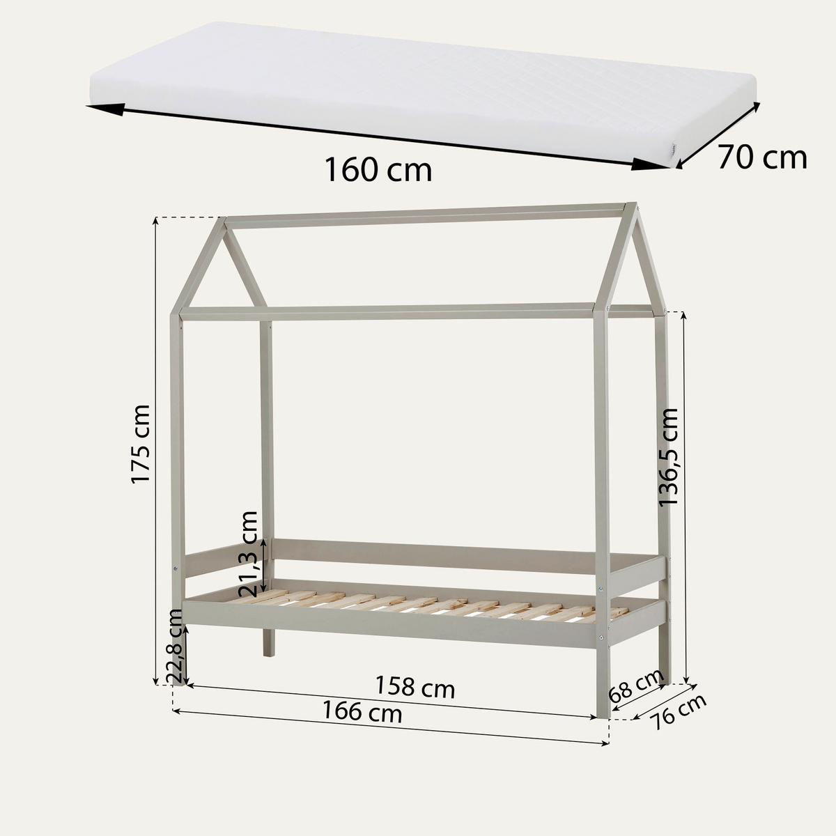 Hausbett Eco Comfort Grau, Lf: 70x160 cm - Naturfarben/Grau, MODERN, Holz (70/160cm) - MID.YOU