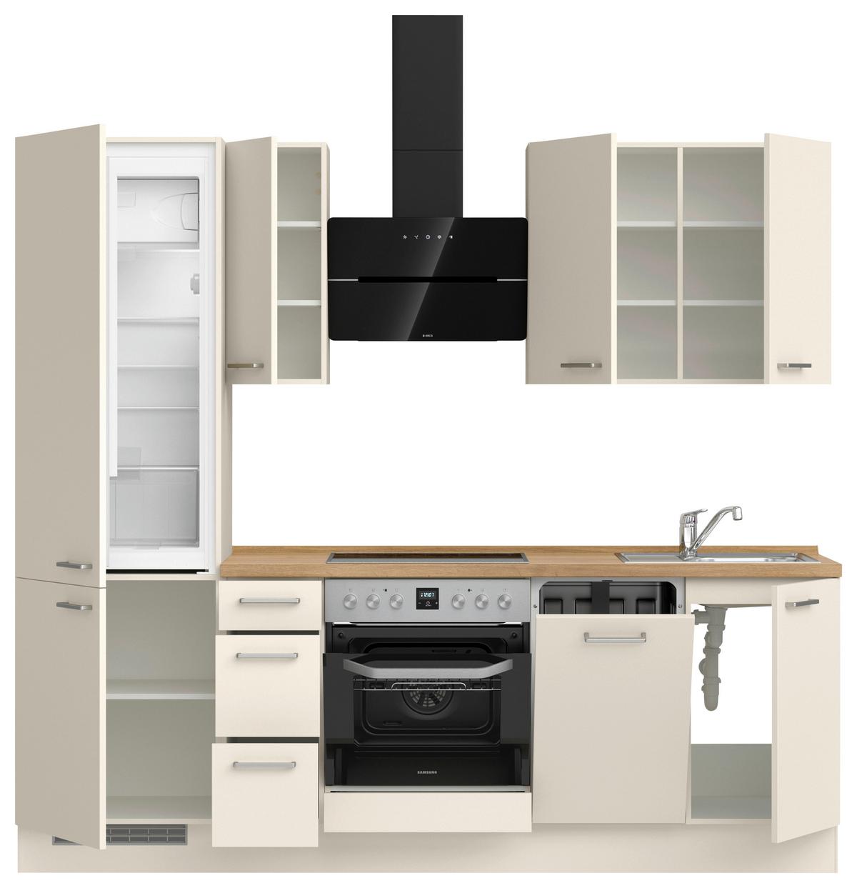 Kuchyňská linka 240 cm, magnolia supermatná - barvy dubu/magnolie, Moderní, kov/kompozitní dřevo (240cm) - Nobilia