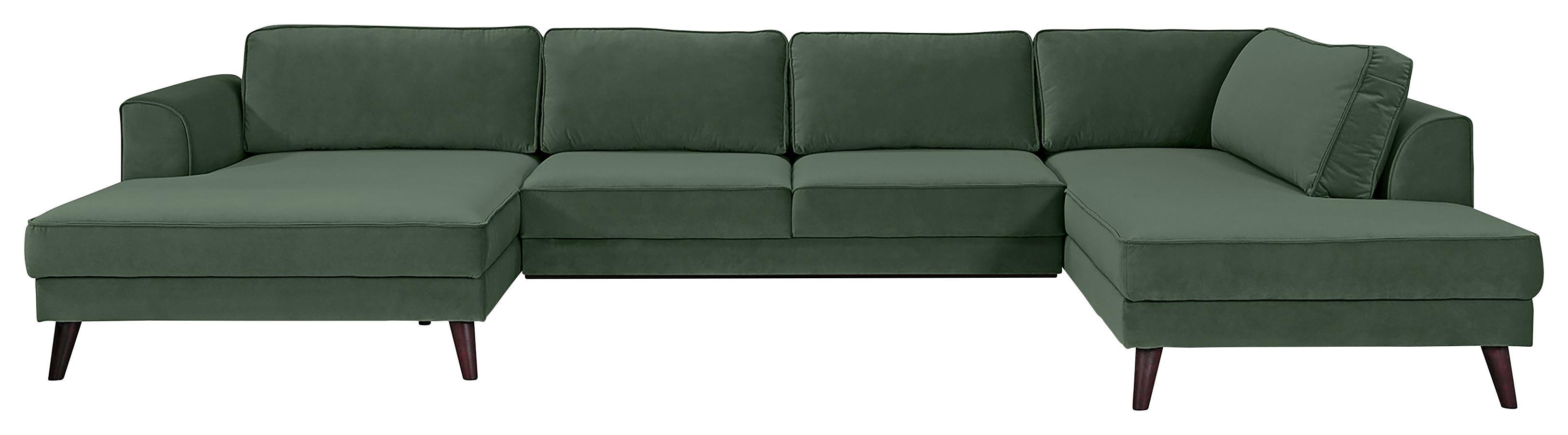 Wohnlandschaft Lumber Jack Dunkelgrün Velours - Wengefarben/Dunkelgrün, MODERN, Textil (169/348/201cm) - Trendmanufaktur