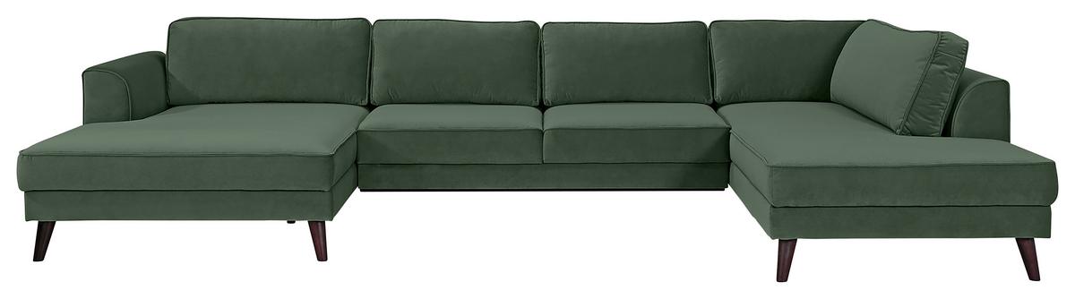 Wohnlandschaft Lumber Jack Dunkelgrün Velours - Wengefarben/Dunkelgrün, MODERN, Textil (169/348/201cm) - Trendmanufaktur