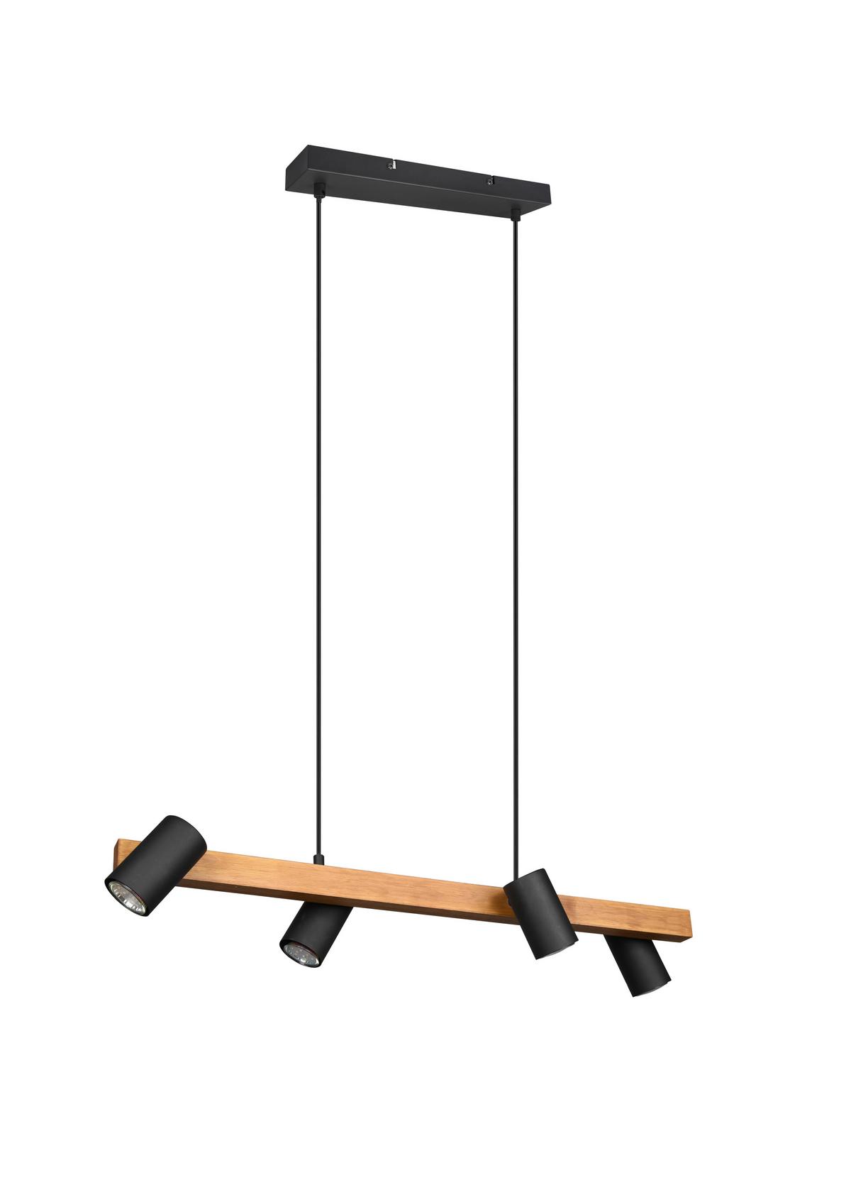 Hängeleuchten Marley H: 150 cm 4-Flammig, Echtholz Kiefer - Schwarz, Basics, Holz/Metall (80/20/150cm) - Trio Leuchten