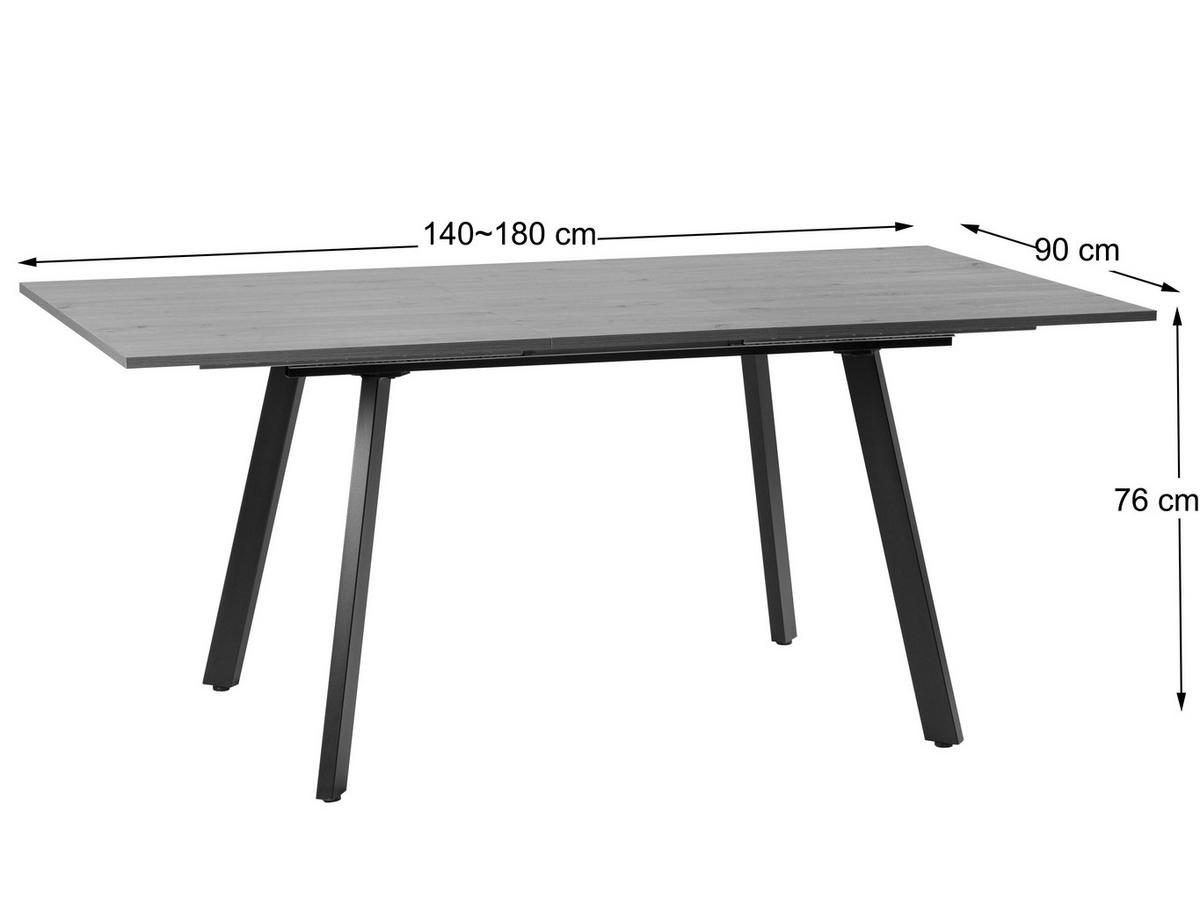 Esstisch Theo Eiche Artisan L: 140-180 cm - Schwarz/Eiche Artisan, MODERN, Holzwerkstoff/Metall (140/180/90/76cm) - Livetastic