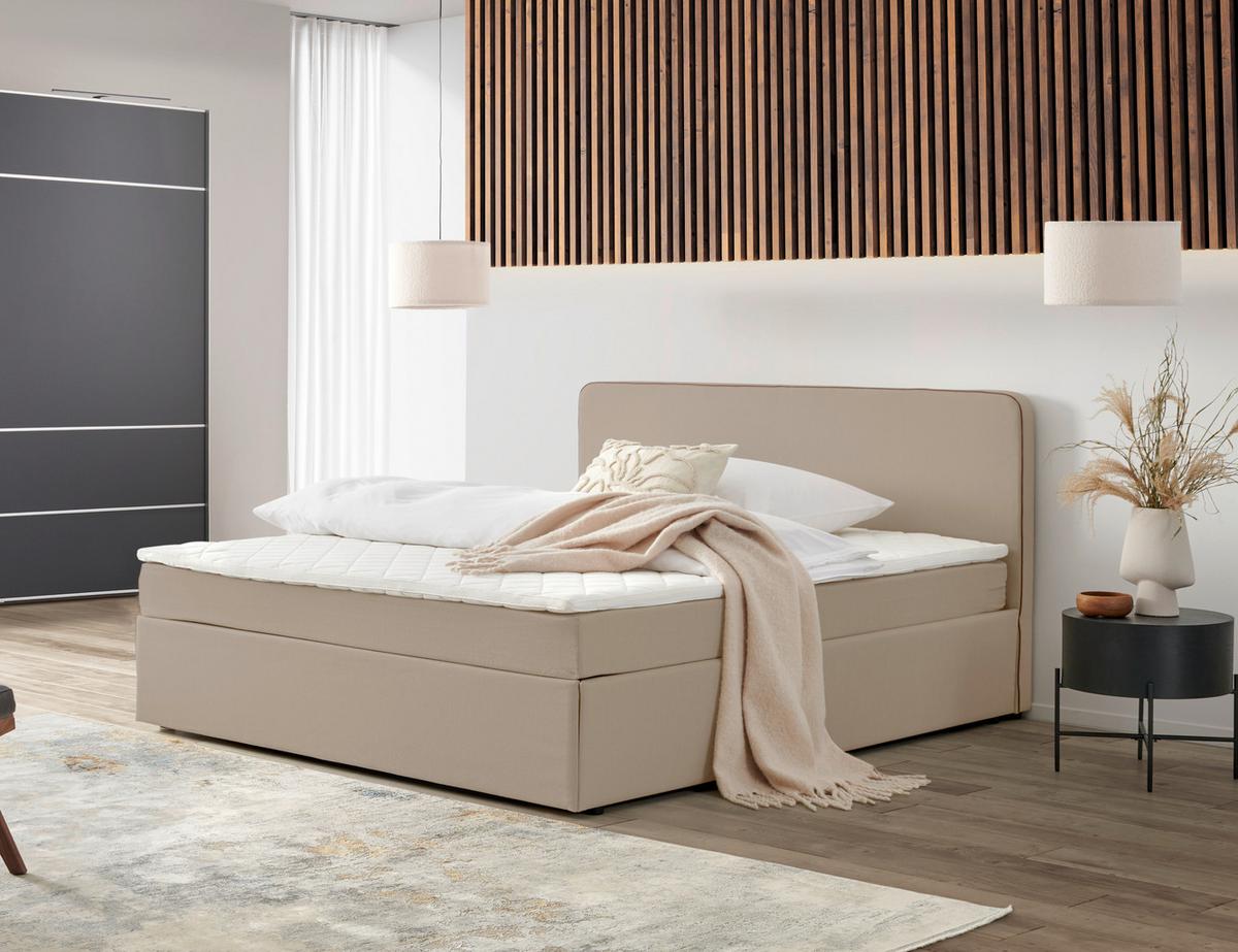 Boxspringbett Mit Topper 180x200 Cm Anton Beige - Beige, KONVENTIONELL, Holz/Textil (180/200cm) - P & B