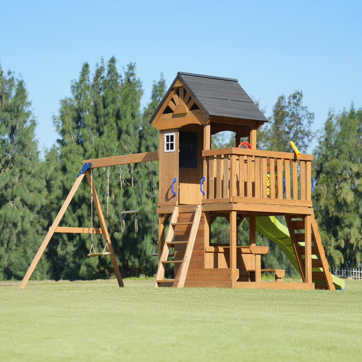 Spielturm mit Rutsche Limegrün - Anthrazit/Limette, Basics, Holz/Kunststoff (435/410/305cm) - Ambia Garden