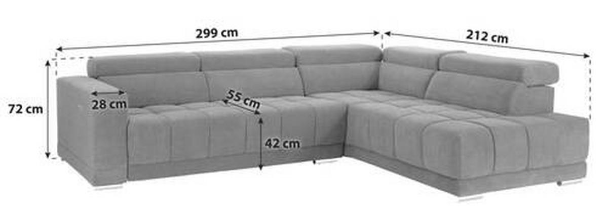 Ecksofa mit Relaxfunktion Hogan Ra, Grau - Silberfarben/Grau, MODERN, Holz/Textil (299/212cm) - Livetastic