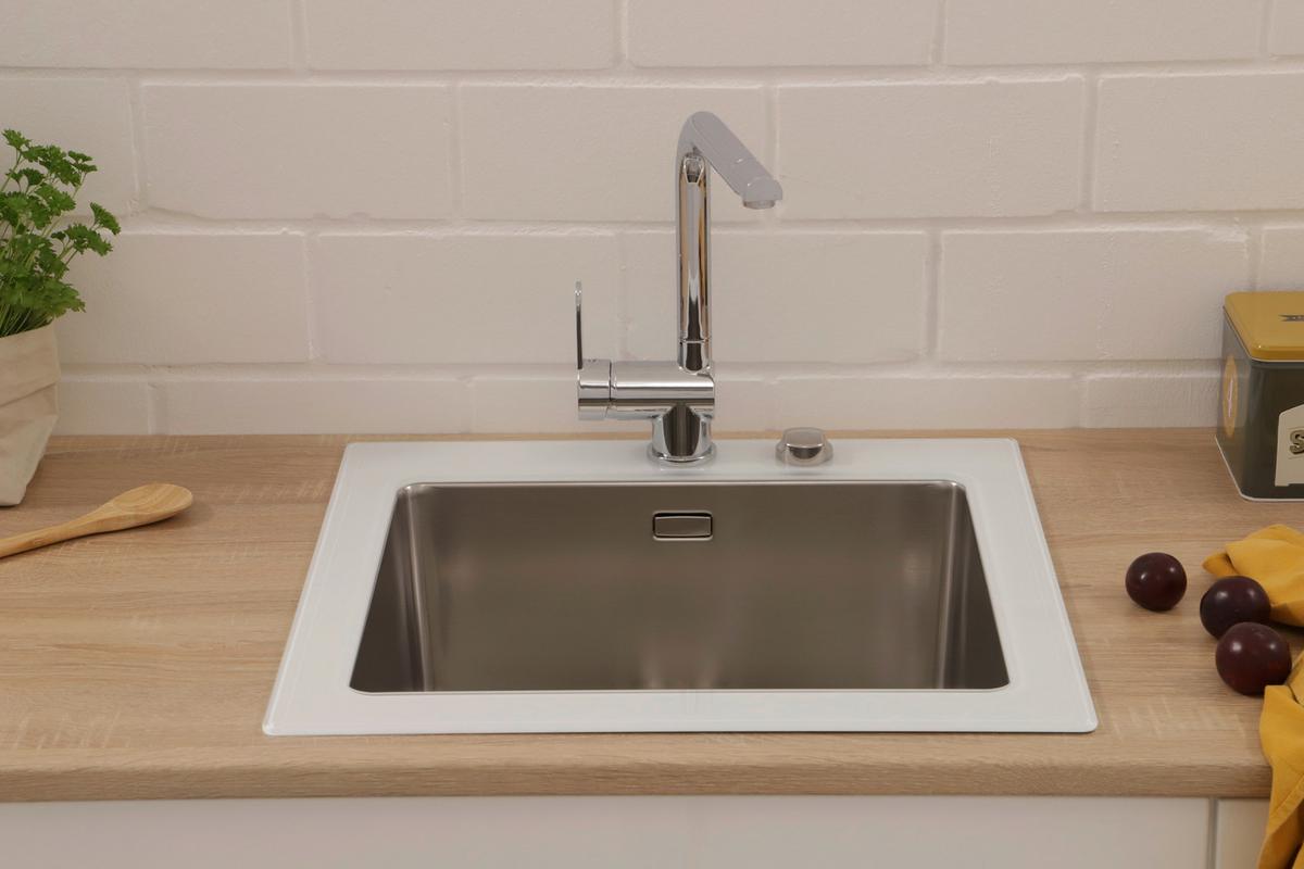 Spüle Respekta Edelstahl/glas Bxt: 55x53 Cm - Weiß, Trend, Glas/Metall (55/21/53cm) - Respekta