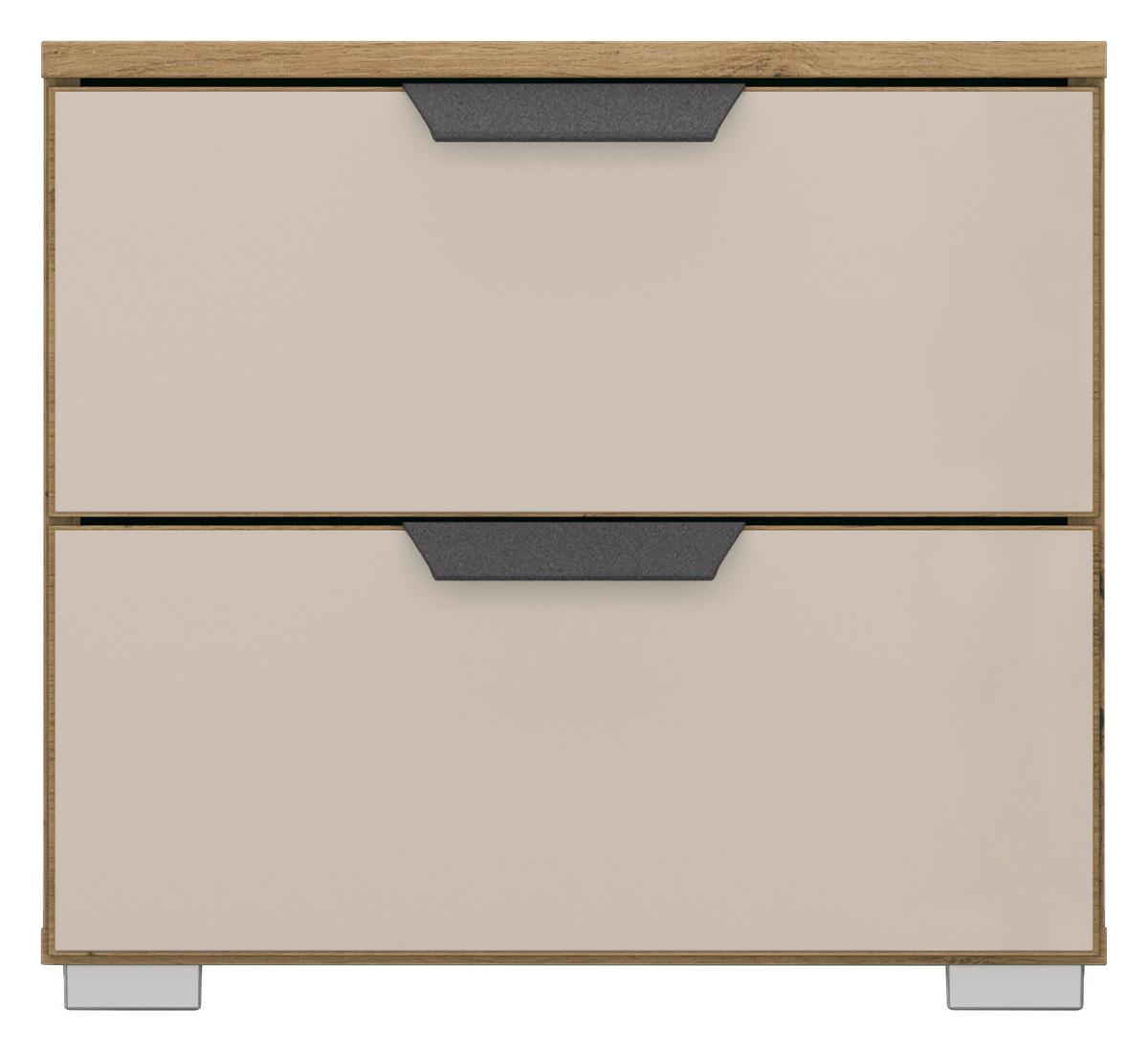 Nachtkästchen Artemis Eiche Dekor/champanger, H:43cm - Champagner/Alufarben, MODERN, Glas/Holzwerkstoff (47/43/42cm) - Rauch Möbel