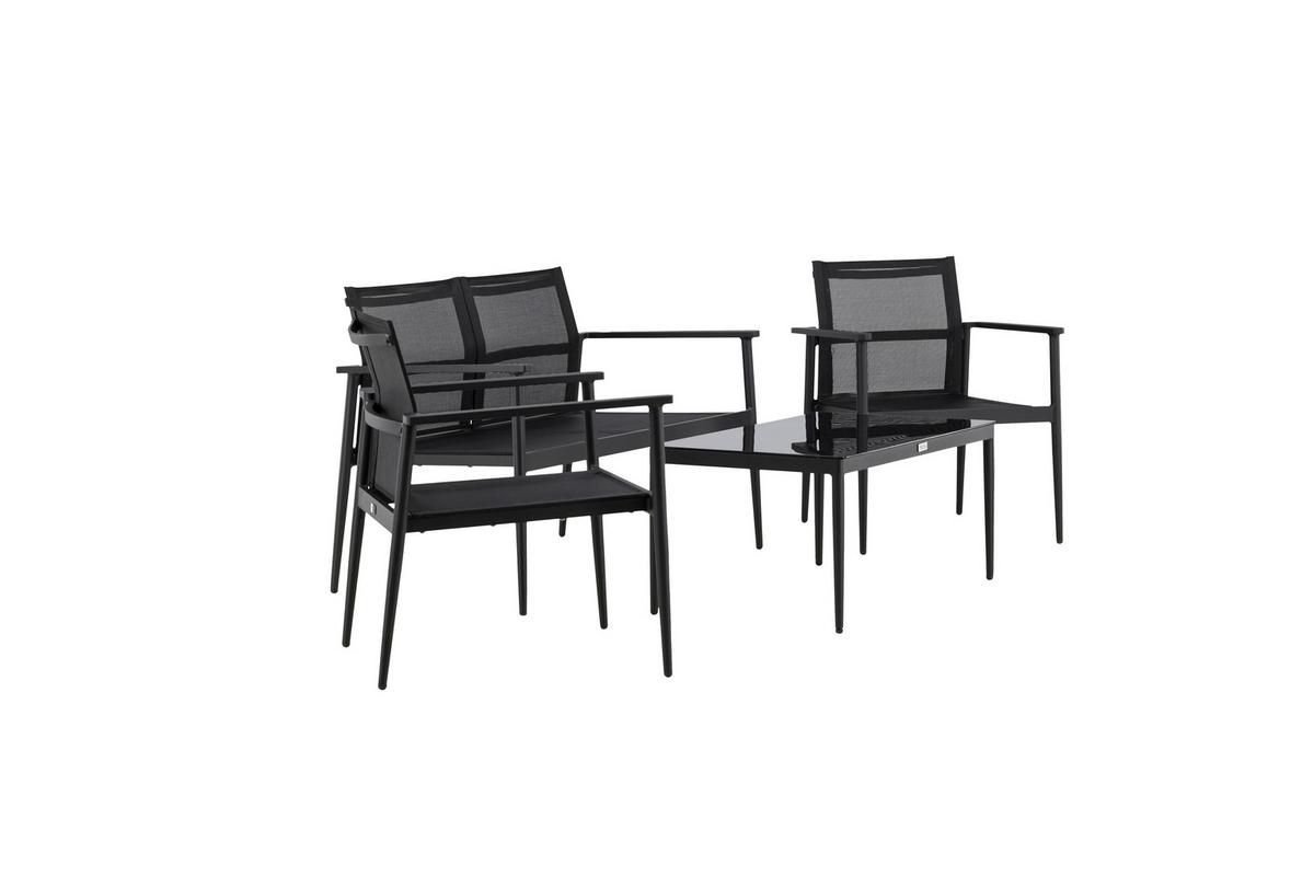Gartengarnitur 4-Tlg. Break Aluminium/Glas - Schwarz, KONVENTIONELL, Glas/Textil - Gardenson