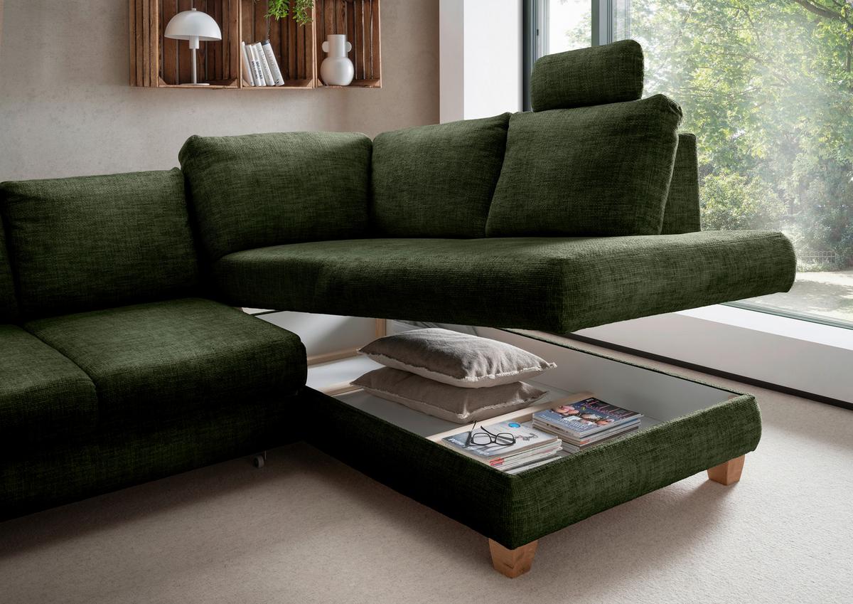 Eckschlafsofa Positano Dunkelgrün S: 265x206 Cm - Wildeiche/Dunkelgrün, MODERN, Textil (265/206cm) - Livetastic