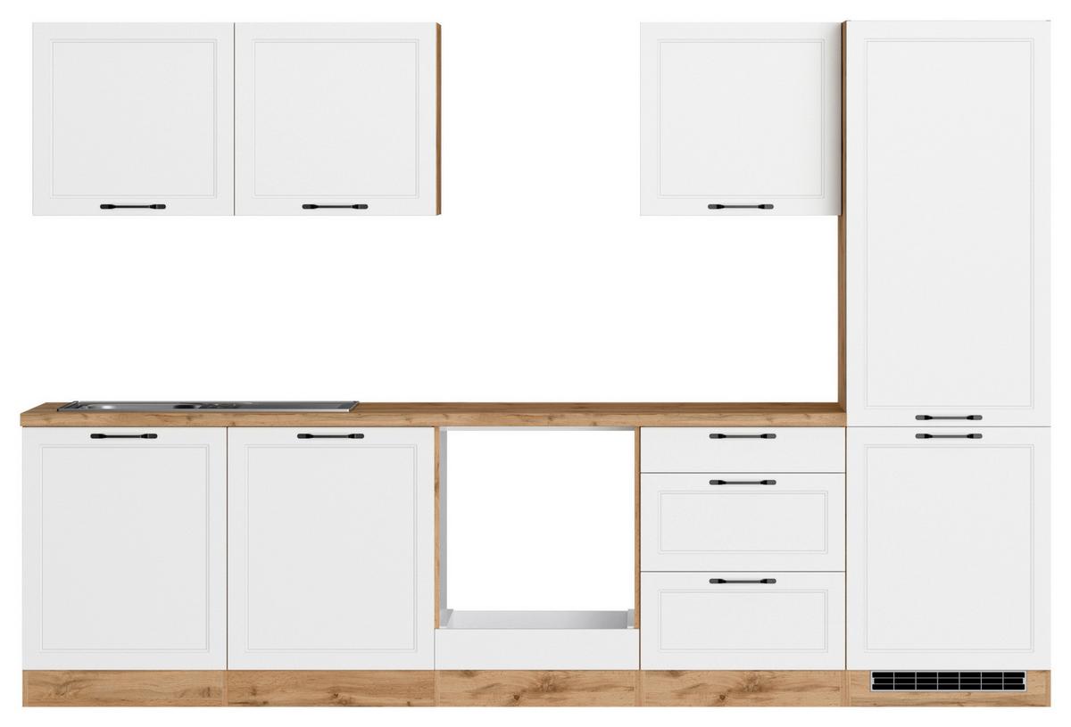 Küchenzeile Meran ohne Geräte B: 300 cm Weiß/Eiche Dekor - Eiche Wotan/Weiß, LIFESTYLE, Holzwerkstoff (300cm) - Held