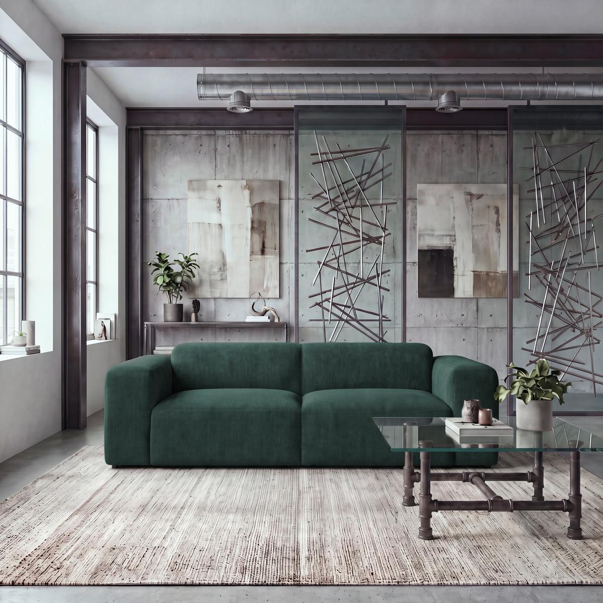 3-SITZER-SOFA Hannah Grün B: 247 cm - Schwarz/Grün, Design, Textil (247/75/104cm) - MID.YOU