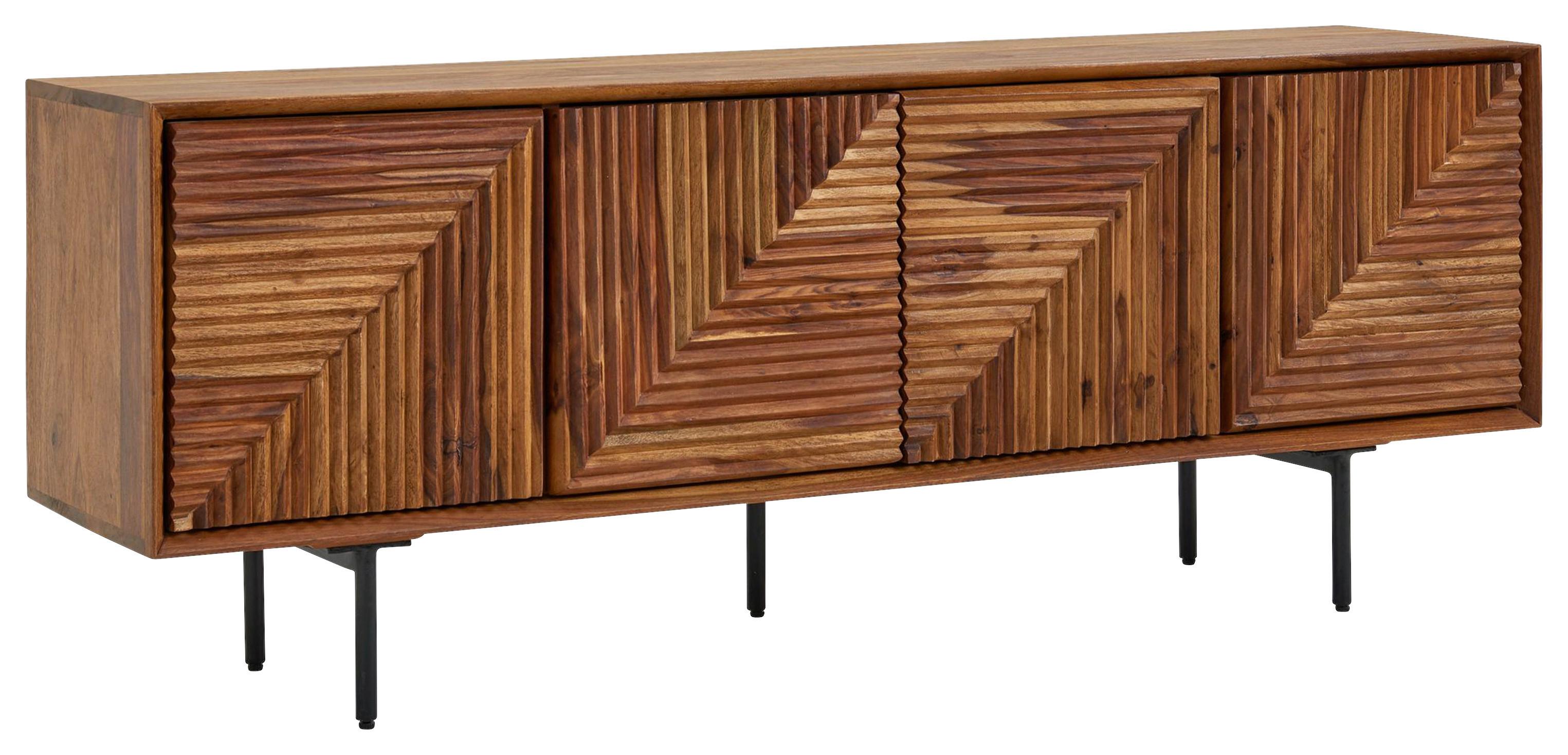 Sideboard Sheesham Sheeshamfarben B: 140 cm - Sheeshamfarben/Schwarz, Design, Holz (140/54/33cm) - MID.YOU