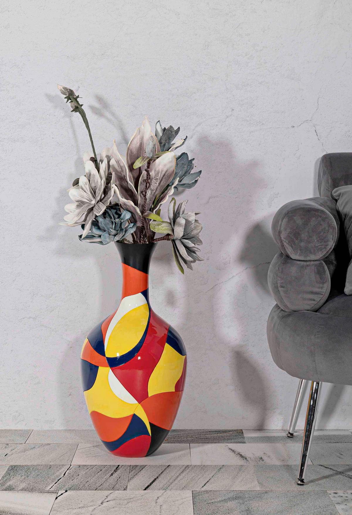 Vase Rubic Gelb/Rot/Schwarz B: 29 cm - Gelb/Rot, Basics, Kunststoff (29/59/29cm)