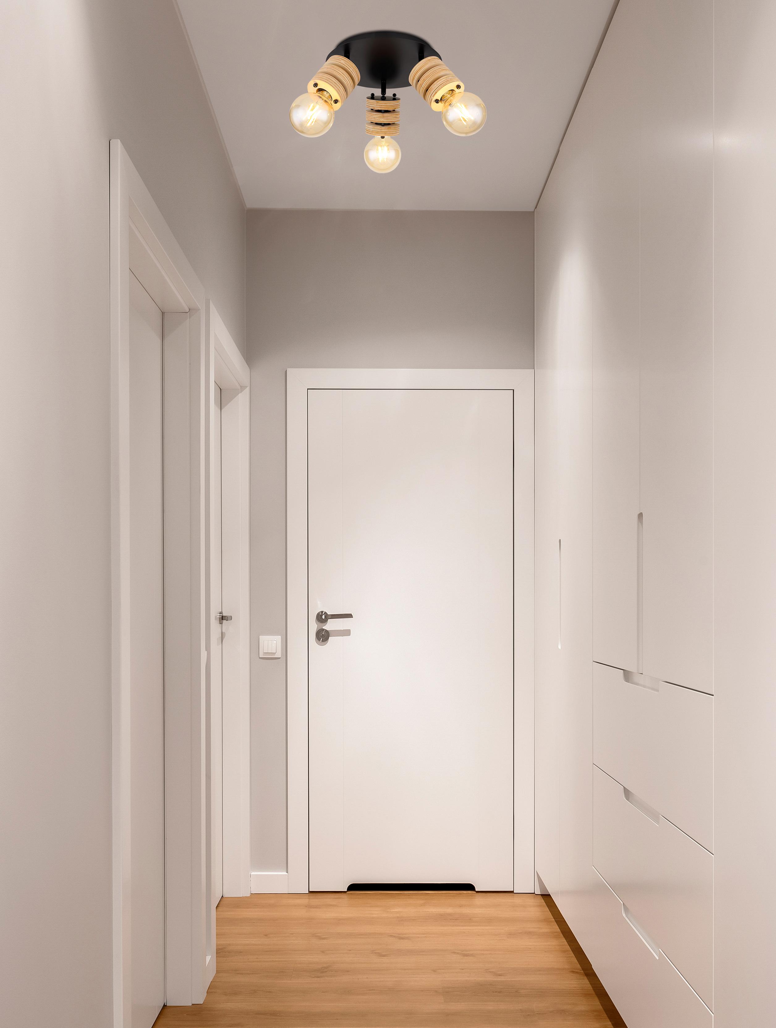 Strahler 3-Flammig Ø 28 cm - Schwarz/Braun, Design, Holzwerkstoff/Metall (28/17,5cm) - Globo