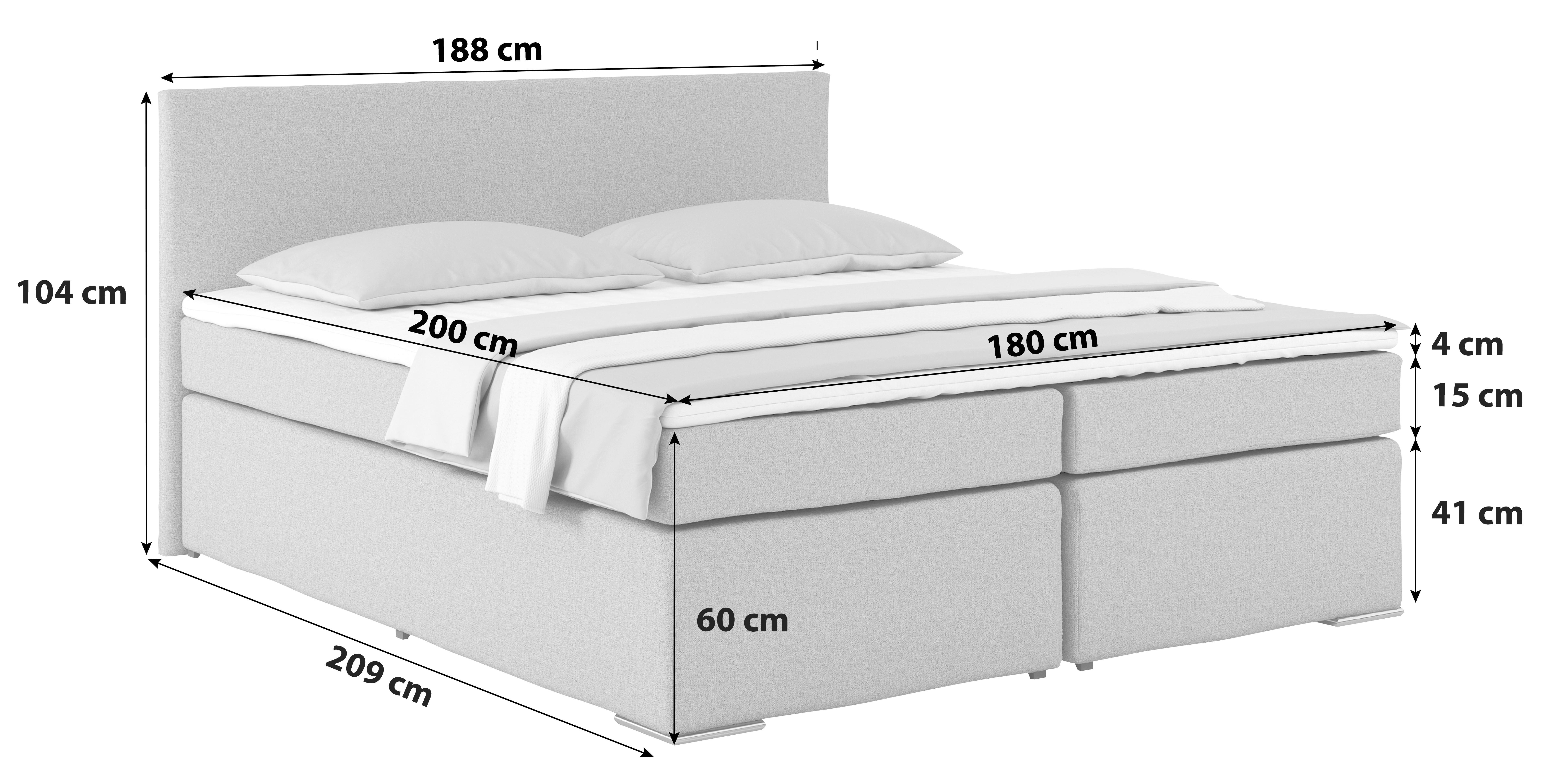 Postel Boxspring Nero, 180x200 Cm, Šedá - šedá/zelená, Konvenční, textil (180/200cm)