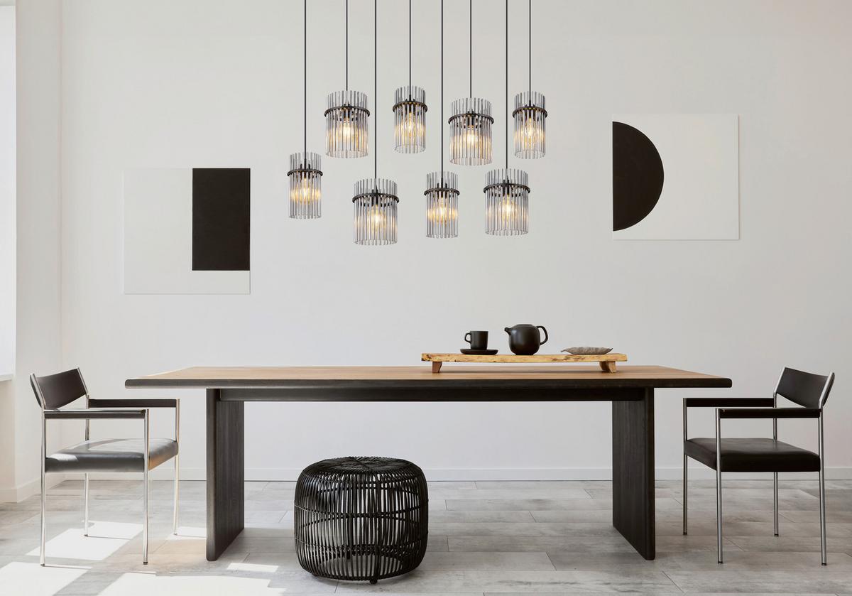 HÄNGELEUCHTE Exkl. 8xE27 60W - Schwarz/Grau, Basics, Glas/Kunststoff (110/38/125cm) - Globo