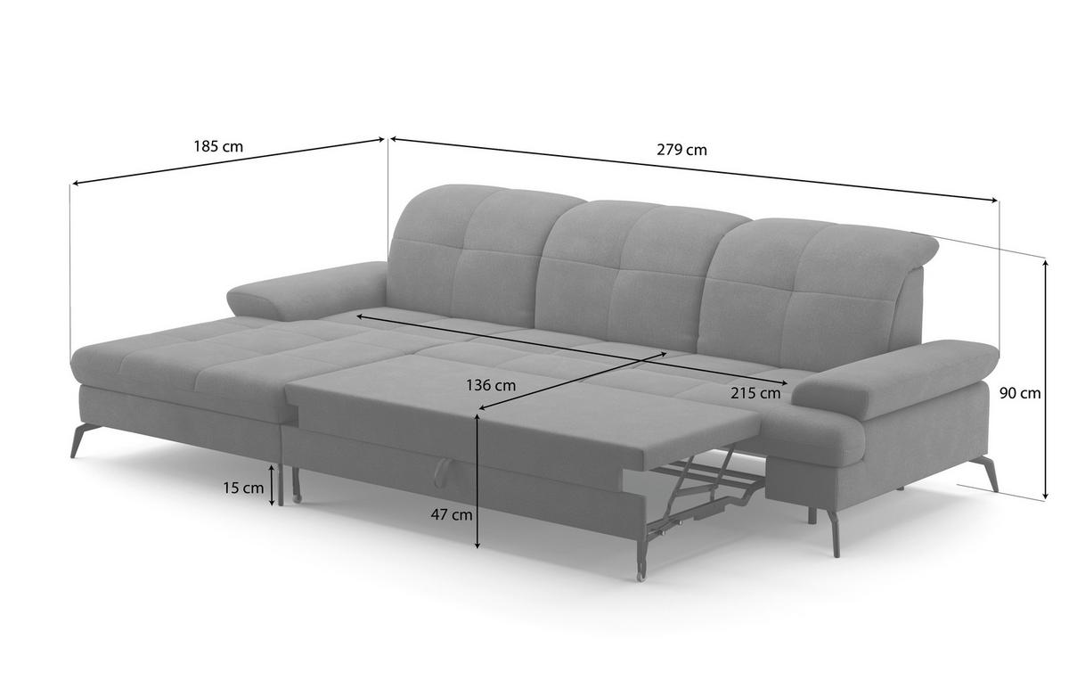 ECKSOFA Amica Schwarz S: 185x279cm - Schwarz, KONVENTIONELL, Leder (185/279cm) - Sit & More