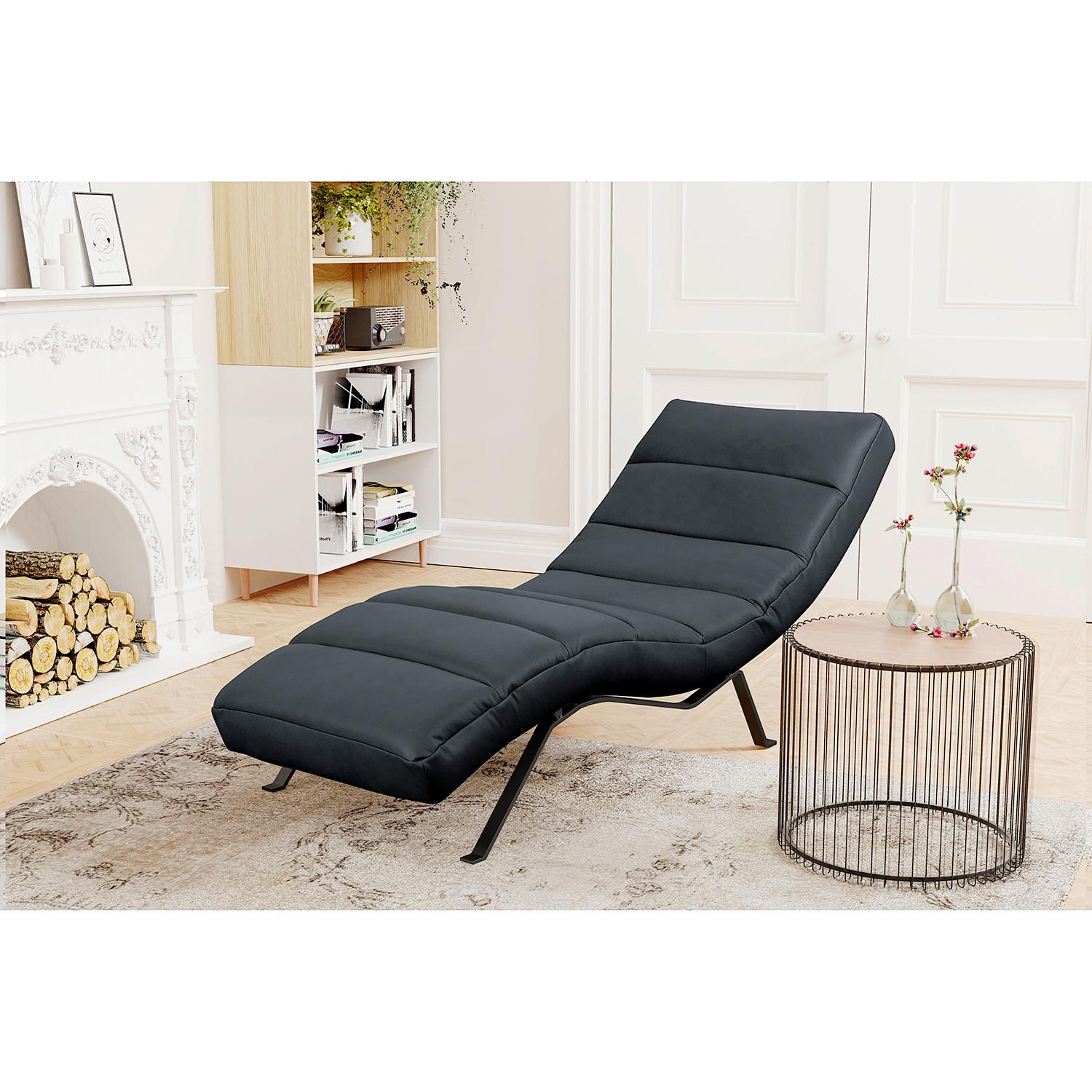 Relaxliege Swing Black Dunkelblau B: 65 Cm - Schwarz/Dunkelblau, Design, Leder (65/65-95/171cm) - Livetastic