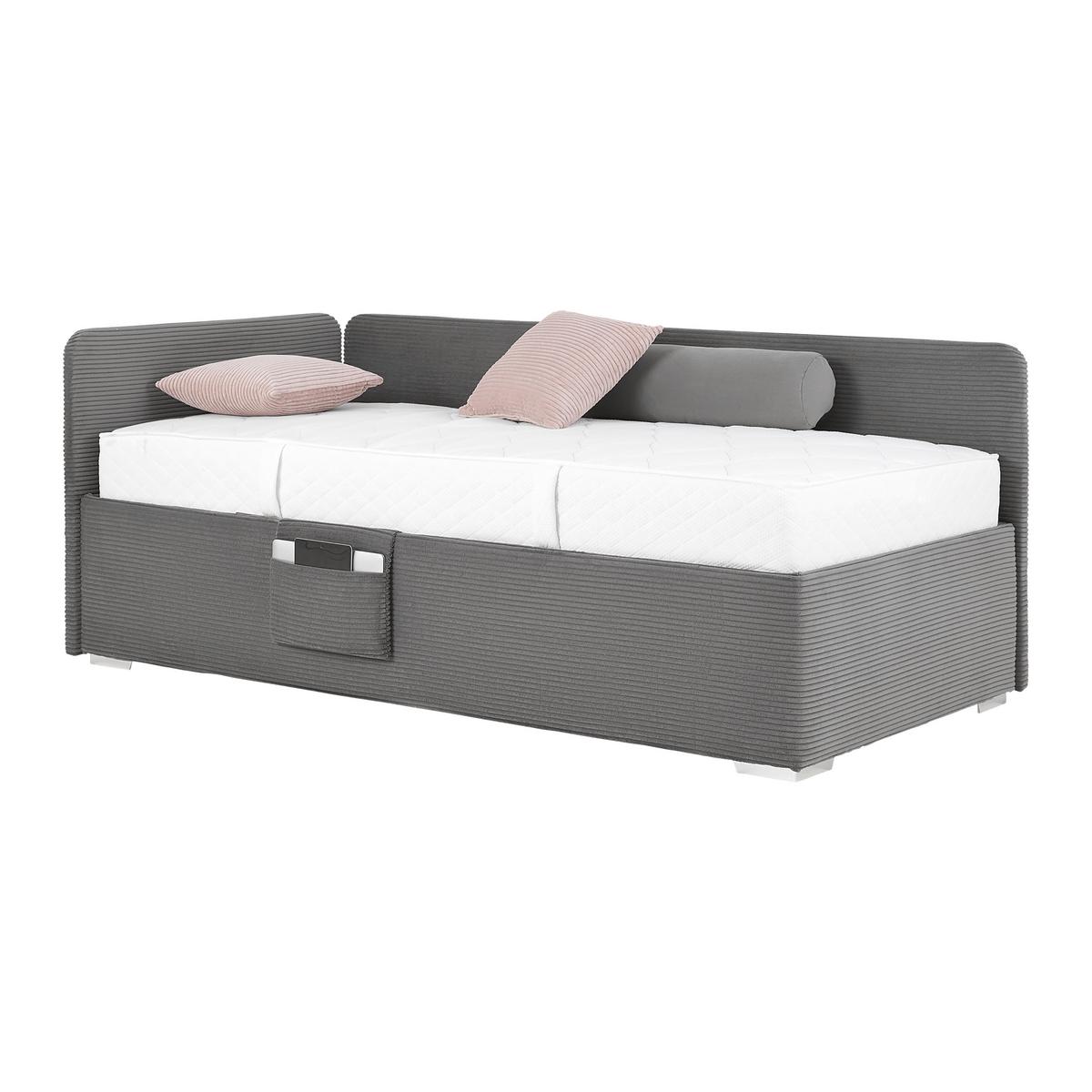 Posteľ Remi s bočnicami 90x200, poťah sivý - sivá/prírodná farba, Konventionell, drevo/textil (90/200cm)