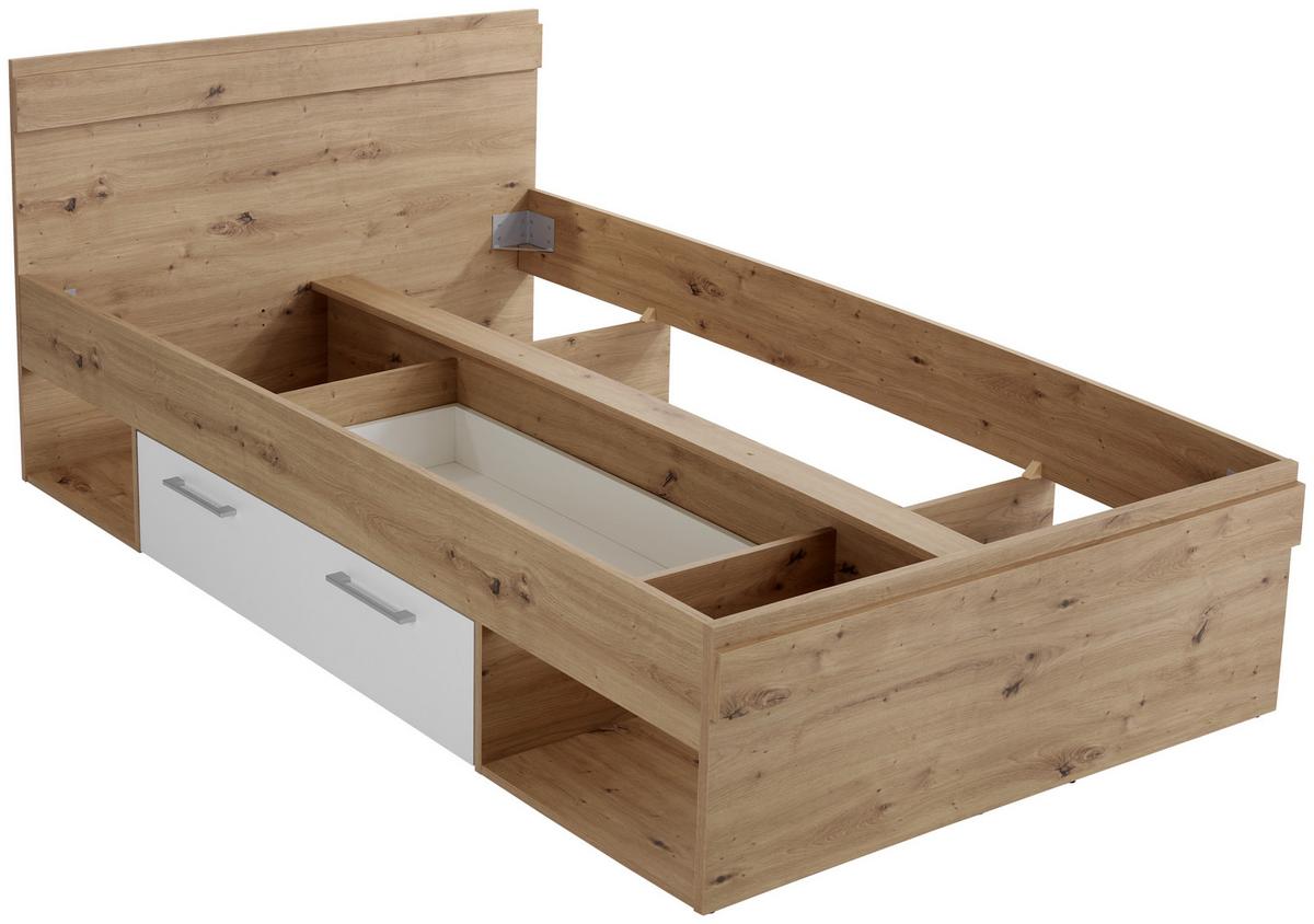 Stauraumbett 120x200 Cm Box, Artsan Eiche Dekor/weiß - Eiche Artisan/Weiß, MODERN, Holzwerkstoff (120/200cm) - Ondega