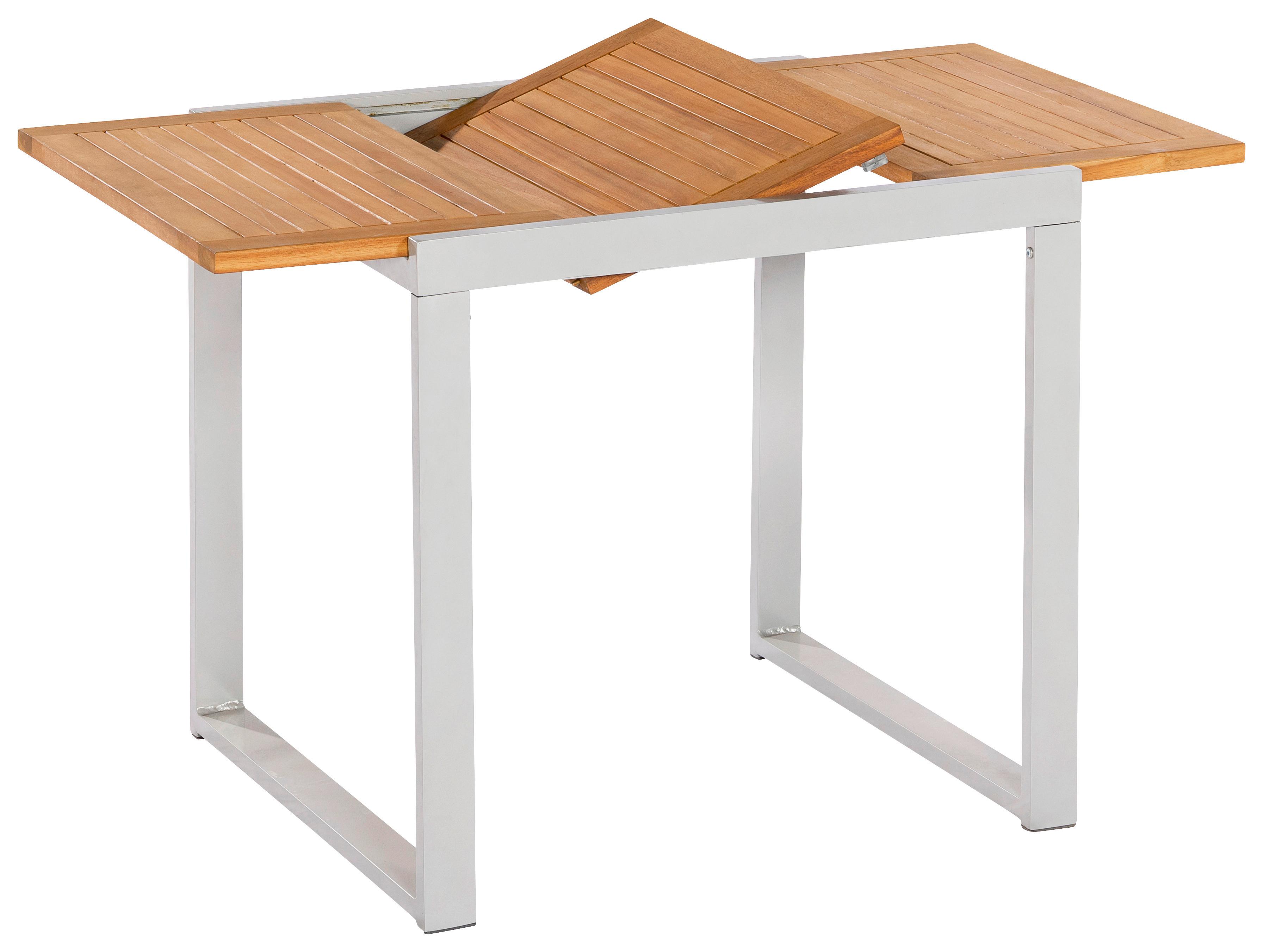 Gartentisch Ausziehbar Naxos Akazie/Aluminium L: 80 cm - Silberfarben/Akaziefarben, KONVENTIONELL, Holz/Metall (80-120/74/70cm) - Gardenson