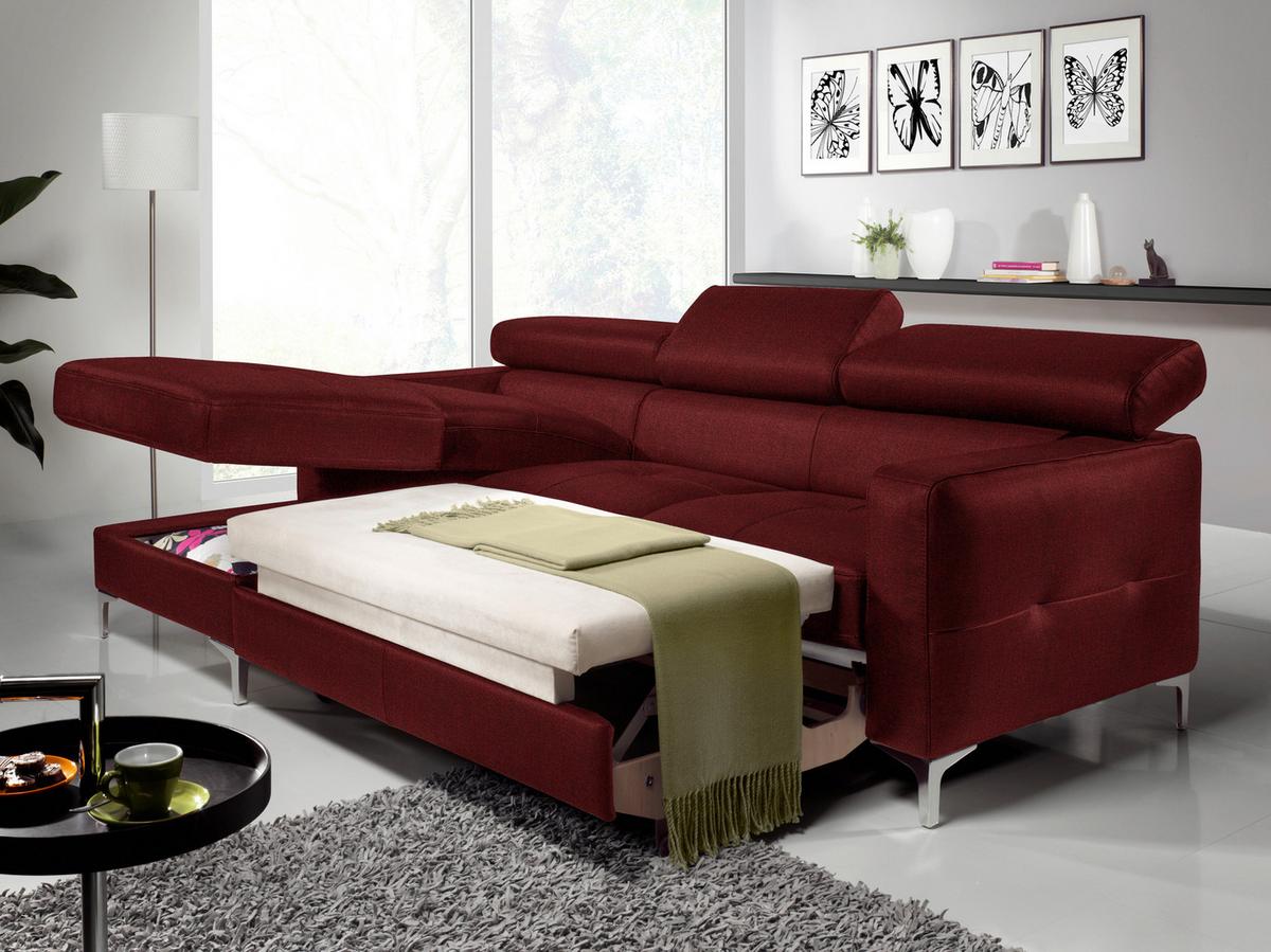 Ecksofa mit Schlaffunktion Sammy Dunkelrot - Chromfarben/Dunkelrot, Design, Textil (169/226cm) - Livetastic
