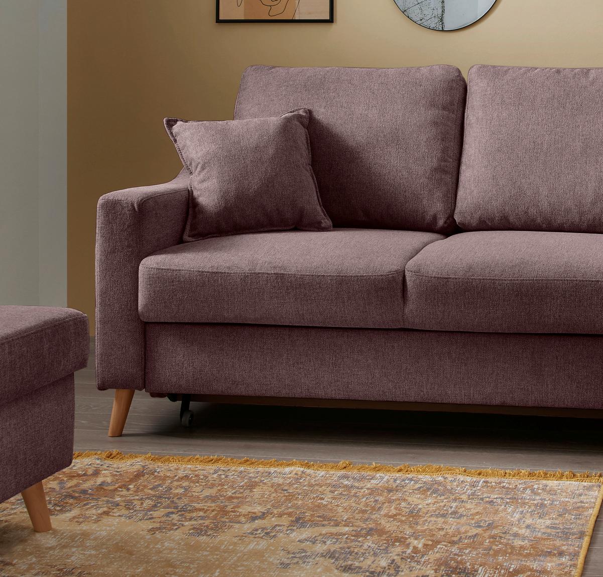 Ecksofa Mit Schlaffunktion Valentina Mit Kissen Bordeaux - Bordeaux/Naturfarben, KONVENTIONELL, Textil (230/200cm) - P & B