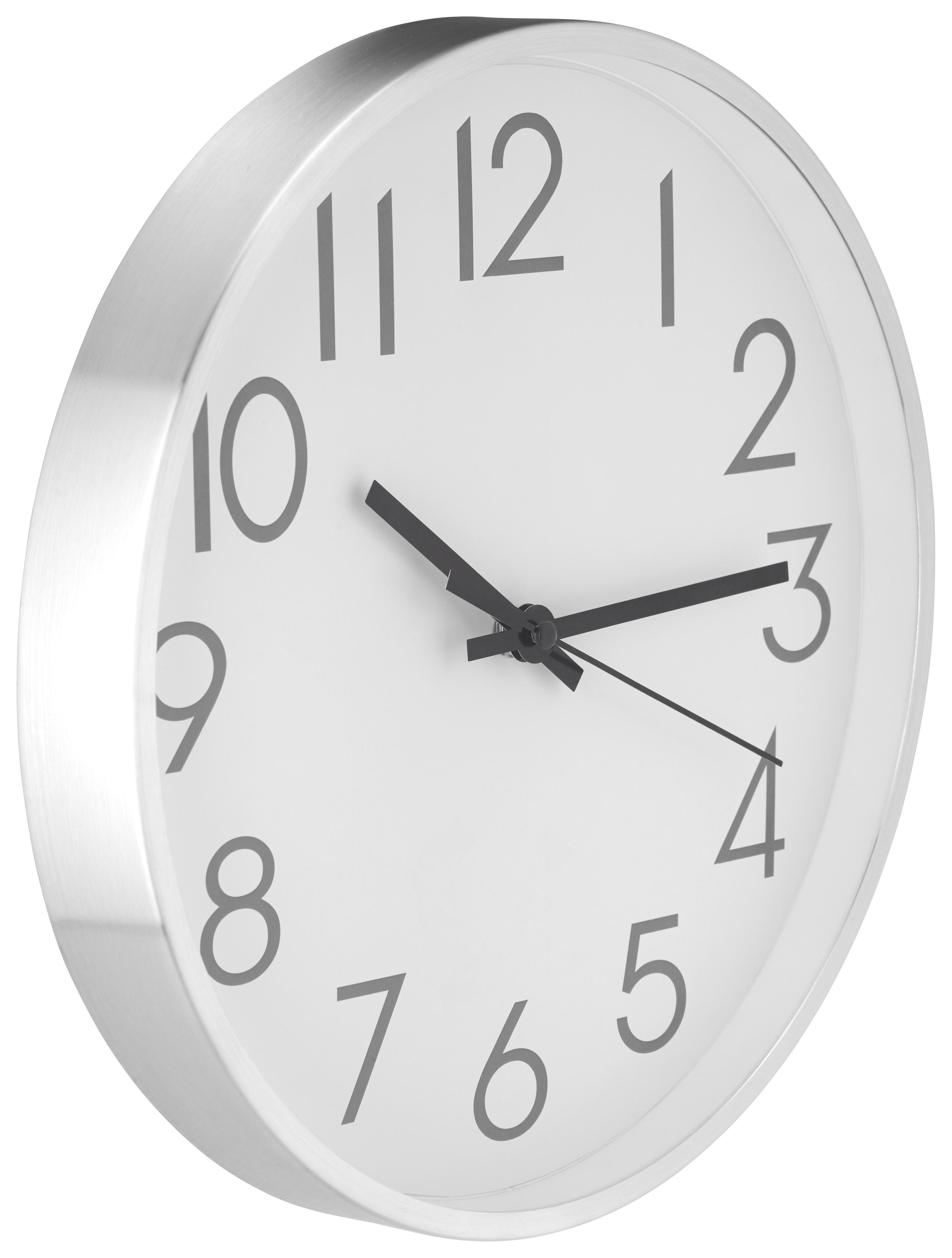 Wanduhr Alfa Weiß/Silber, D: 30 cm - Silberfarben/Schwarz, Basics, Glas/Papier (30cm) - Ondega