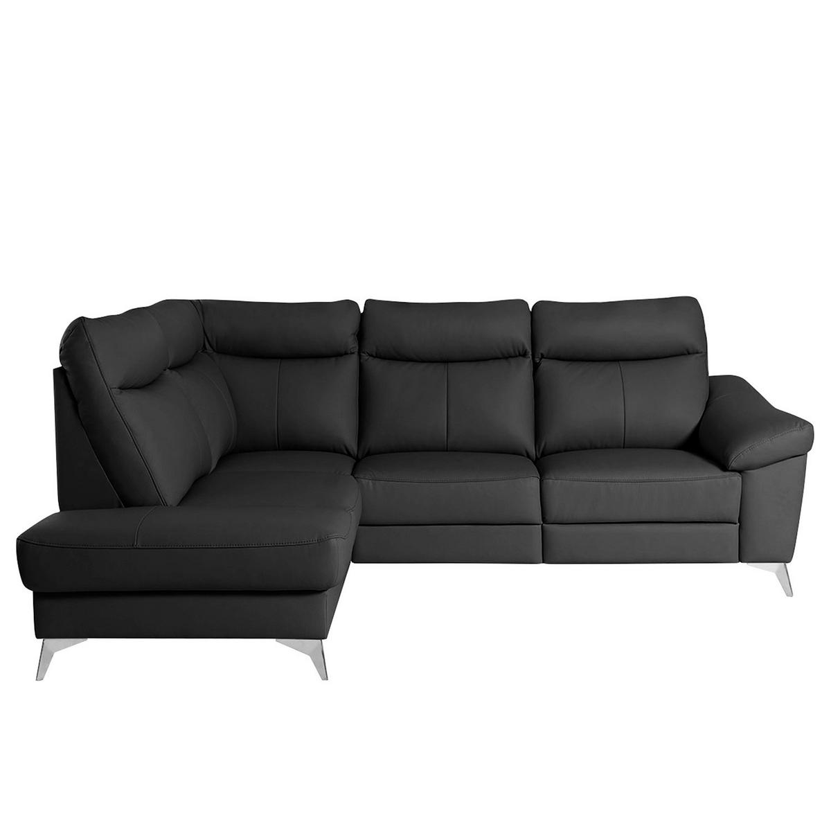 Ecksofa Luna Teilleder Schwarz 194x242 - Chromfarben/Schwarz, Design, Leder/Textil (194/242cm) - Livetastic