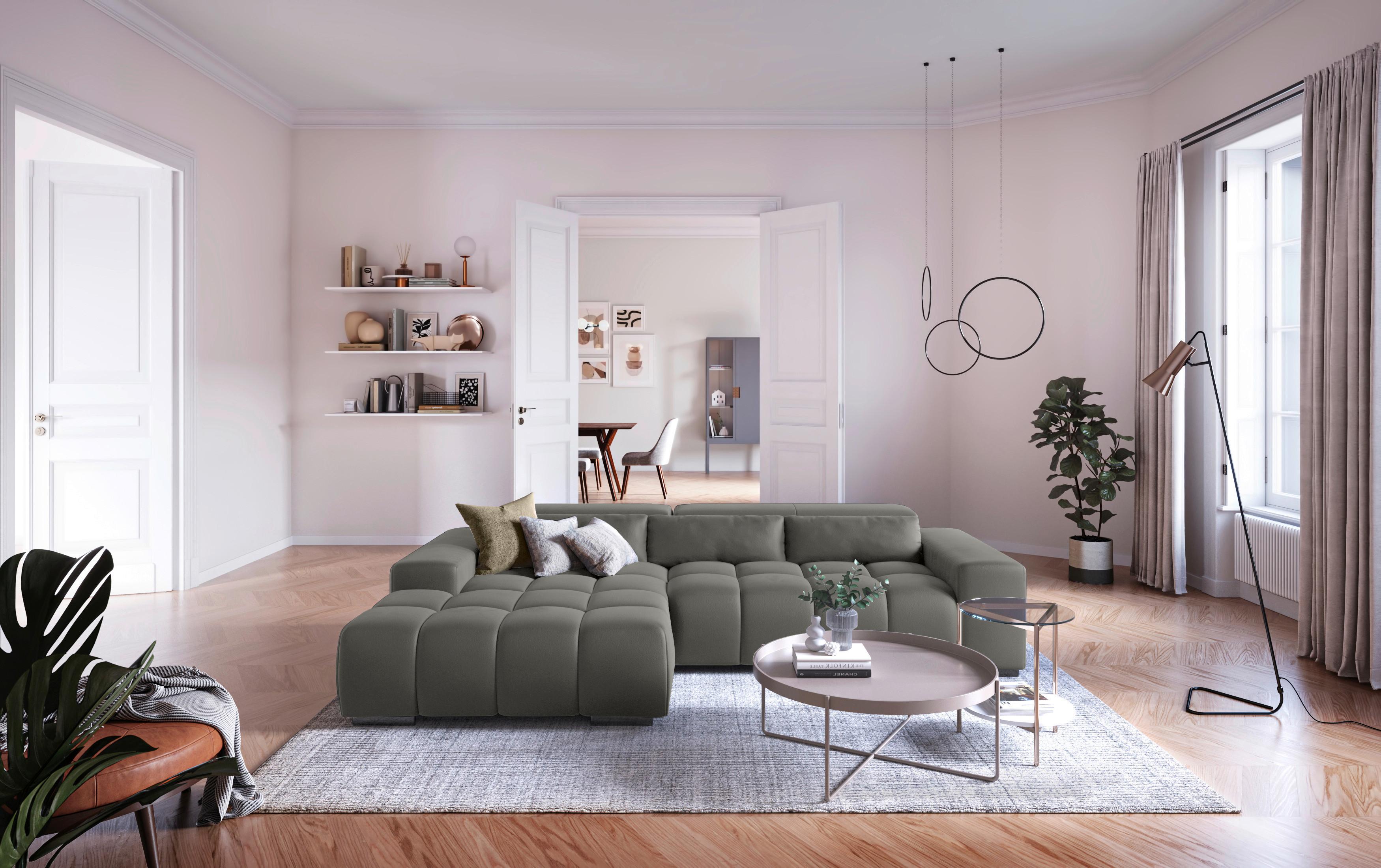 Ecksofa Mit Relaxfunktion Orion Kopfstütze Klappbar Anthrazit - Anthrazit/Silberfarben, KONVENTIONELL, Textil (186/307cm) - Livetastic
