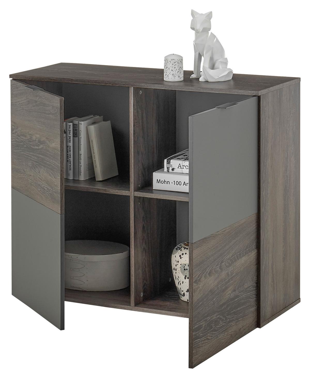 Kommode 100 Cm Cremona, Grau/rima Oak Dunkel Dekor - Schwarz/Grau, LIFESTYLE, Holzwerkstoff (100/84/38cm) - MID.YOU