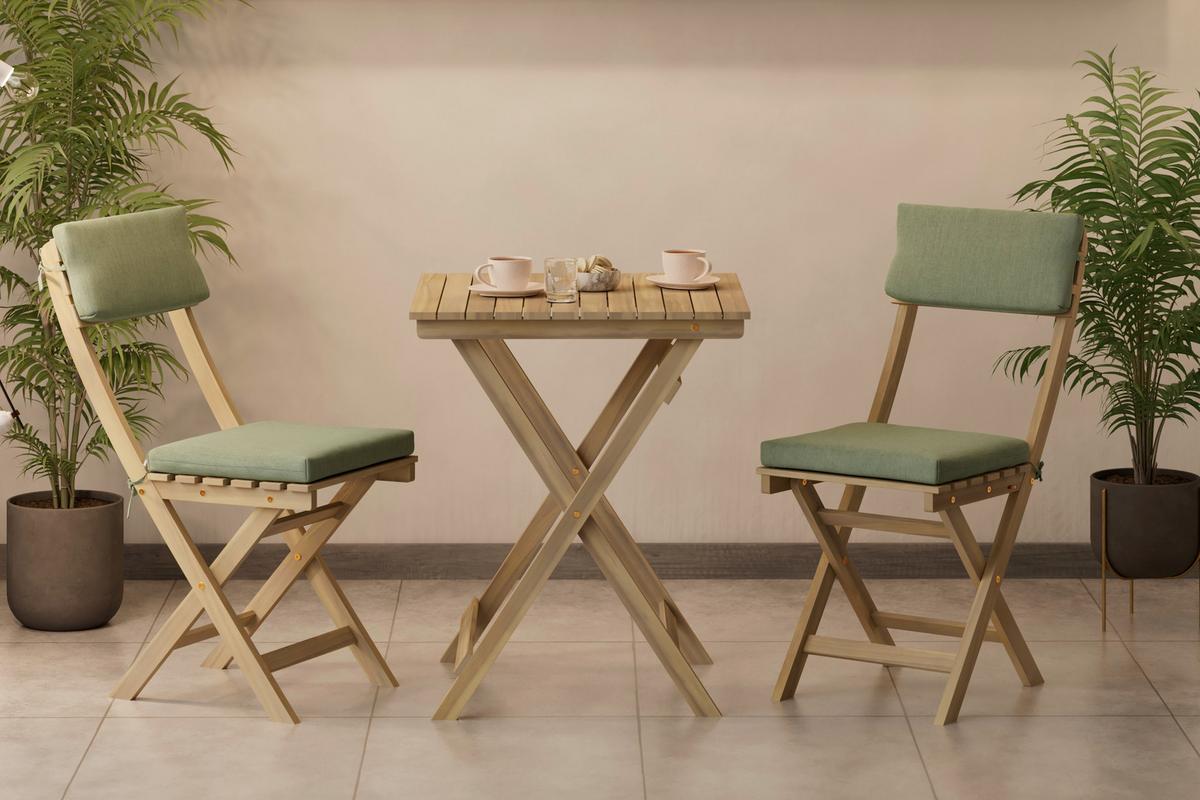 Balkonset Vilnius - Grau/Akaziefarben, MODERN, Holz/Kunststoff (58/71,5/58cm) - Beldano