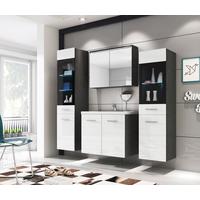 Badmöbel-Set 5-Tlg. inkl. LED Madrit Anthrazit/Weiss Hg - Weiß Hochglanz/Anthrazit, Basics, Glas/Holzwerkstoff (120cm) - P & B