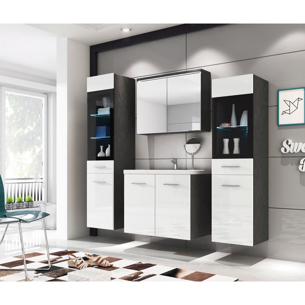 Badmöbel-Set 5-Tlg. inkl. LED Madrit Anthrazit/Weiss Hg