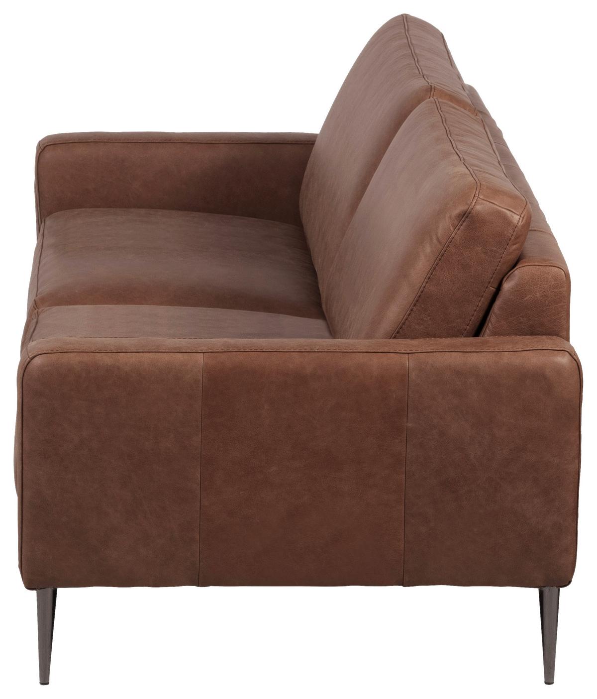 3,5-Sitzer Spring, Dunkelbraun B: 207 cm - Dunkelbraun/Schwarzchrom, Design, Leder (207/85/92cm) - Livetastic