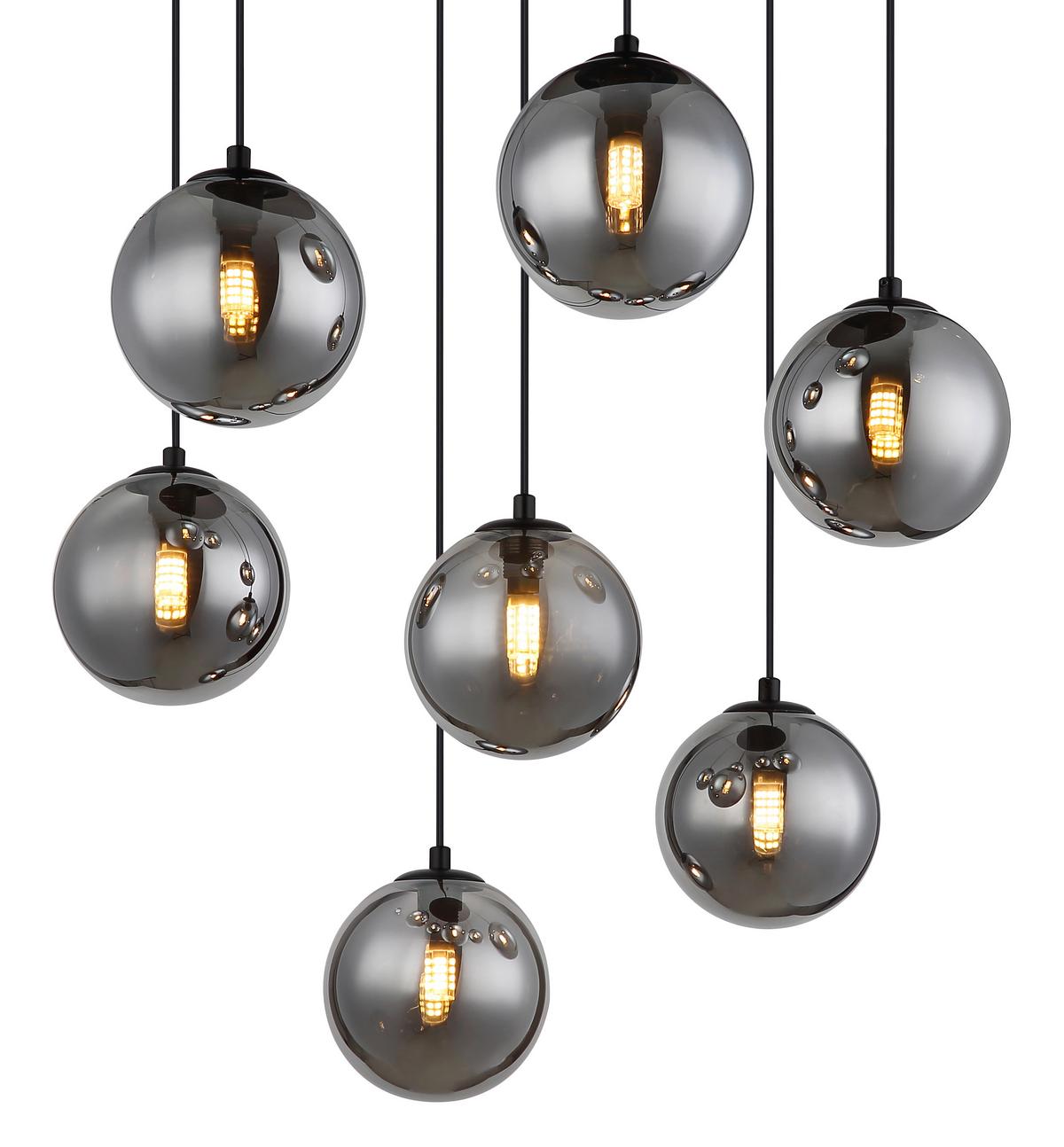LED-Hängeleuchte Riha Grau Schwarz D: 55 cm - Schwarz/Grau, Design, Glas/Kunststoff (55/120cm) - Globo
