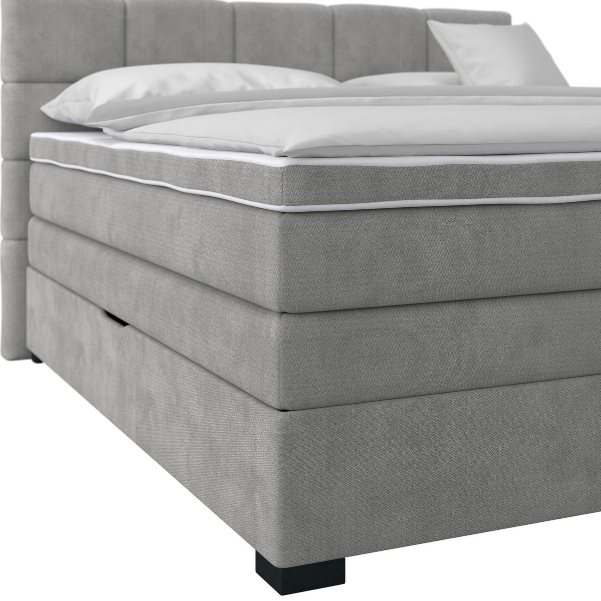 Boxspringbett April New Grau, LF: 200x200cm - Schwarz/Grau, KONVENTIONELL, Textil (200/200cm) - Sembella
