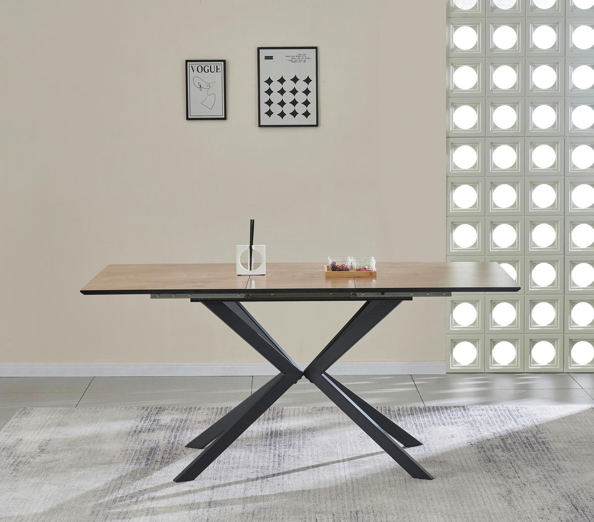 Ausziehtisch Lennox 120 Az Mdf Eiche Dekor, B: 120-160 Cm - Eichefarben/Schwarz, KONVENTIONELL, Holzwerkstoff/Metall (120-160/76/80cm) - MID.YOU