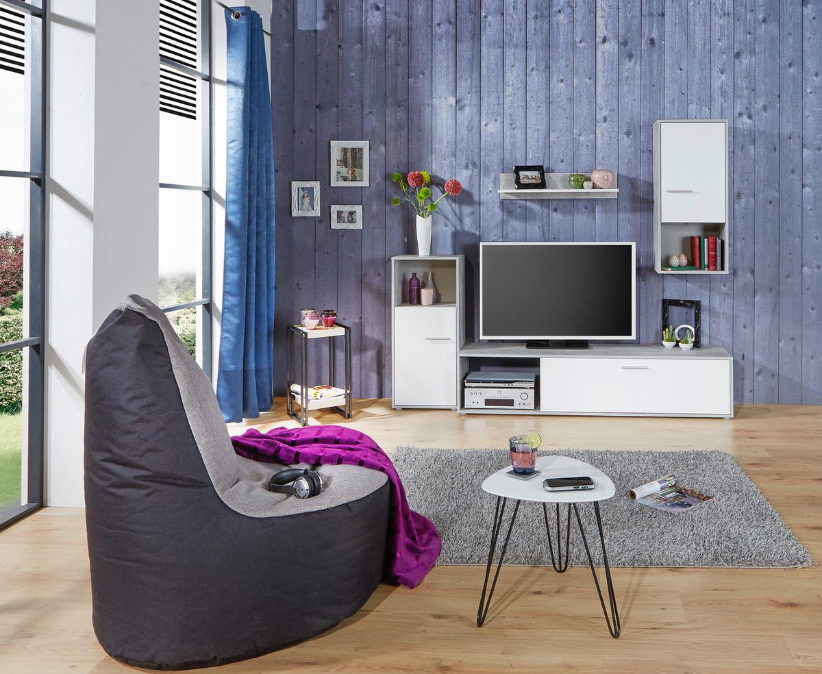 Wohnwand Modern 4 -Teilig. Aran Betonoptik/Perlweiß - Hellgrau/Schwarz, MODERN, Holzwerkstoff (221/183,5/40cm)