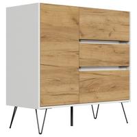 Sideboard Posseik Industrial Weiß/eichefarben B: 99 Cm - Eichefarben/Weiß Hochglanz, Design, Holzwerkstoff (99/93,6/42cm) - P & B