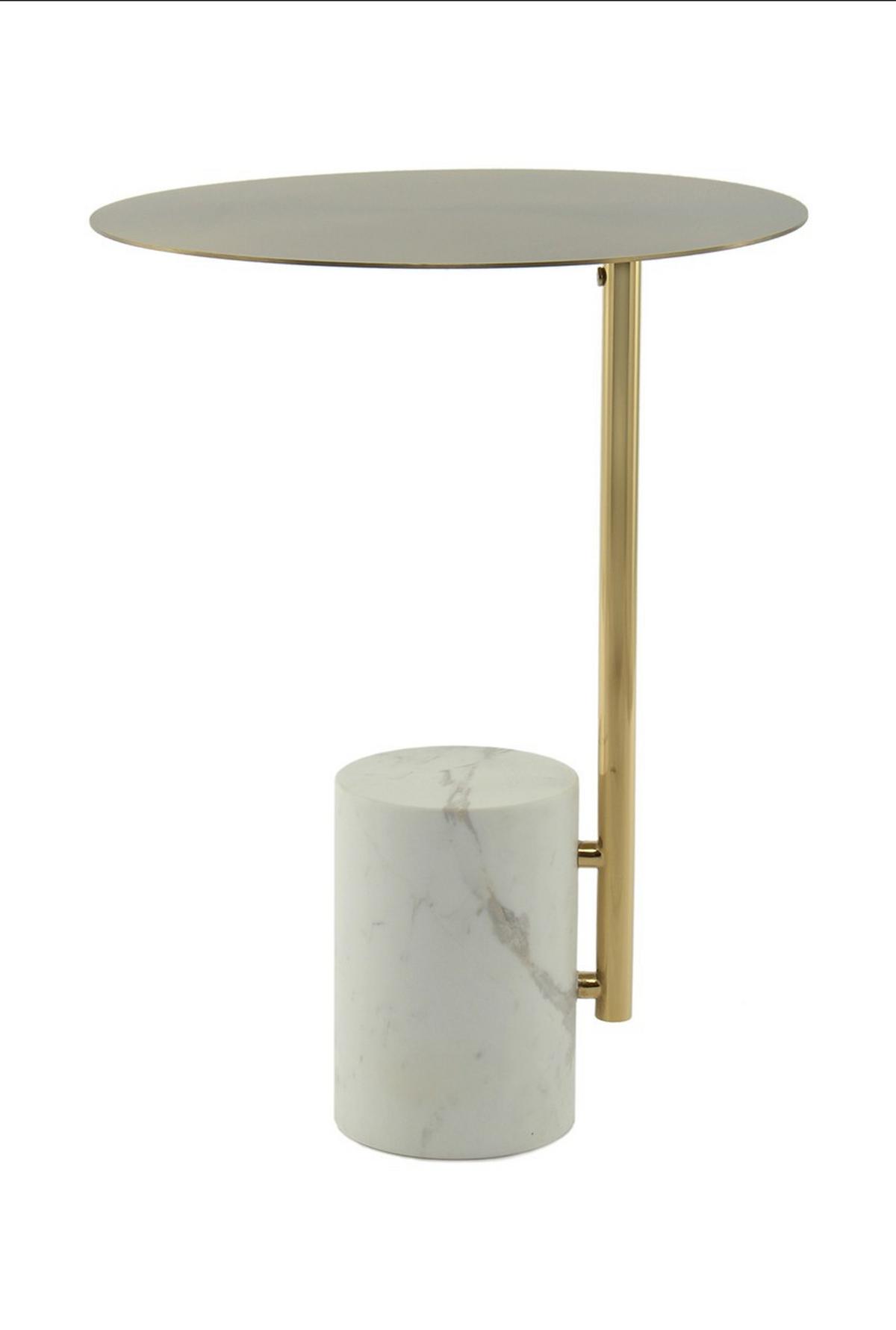 PRÍRUČNÝ STOLÍK OSCAR 400 WEIß - biela/zlatá, Design, kov/kameň (40 cm/54 cm/40 cmcm) - Kayoom