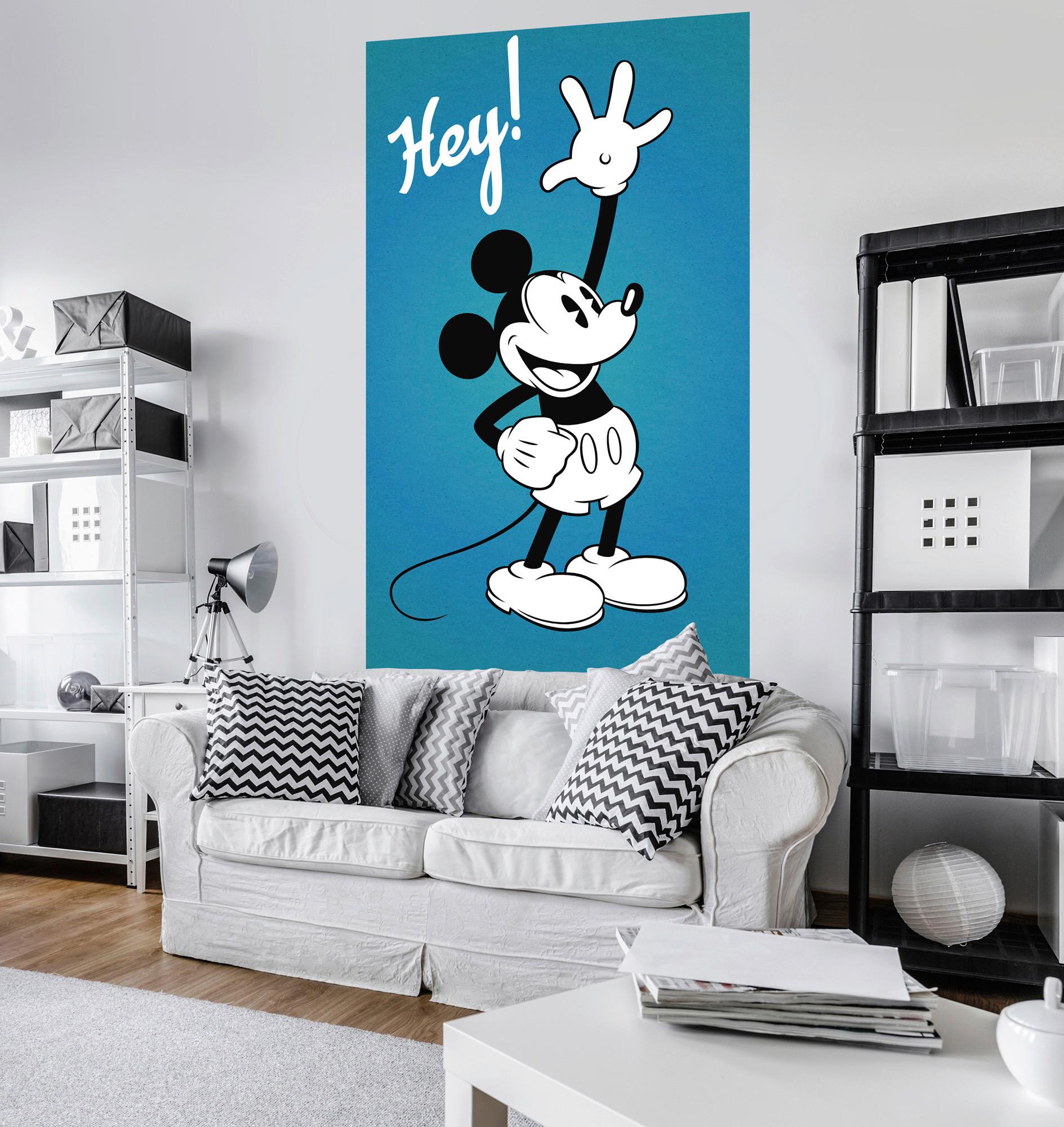 Vliestapete Mickey Hey - Blau/Weiß, Basics (120/200cm) - Komar